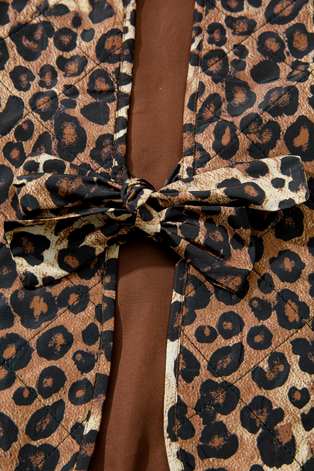 Khaki Leopard Quilted Tie Front Jacket