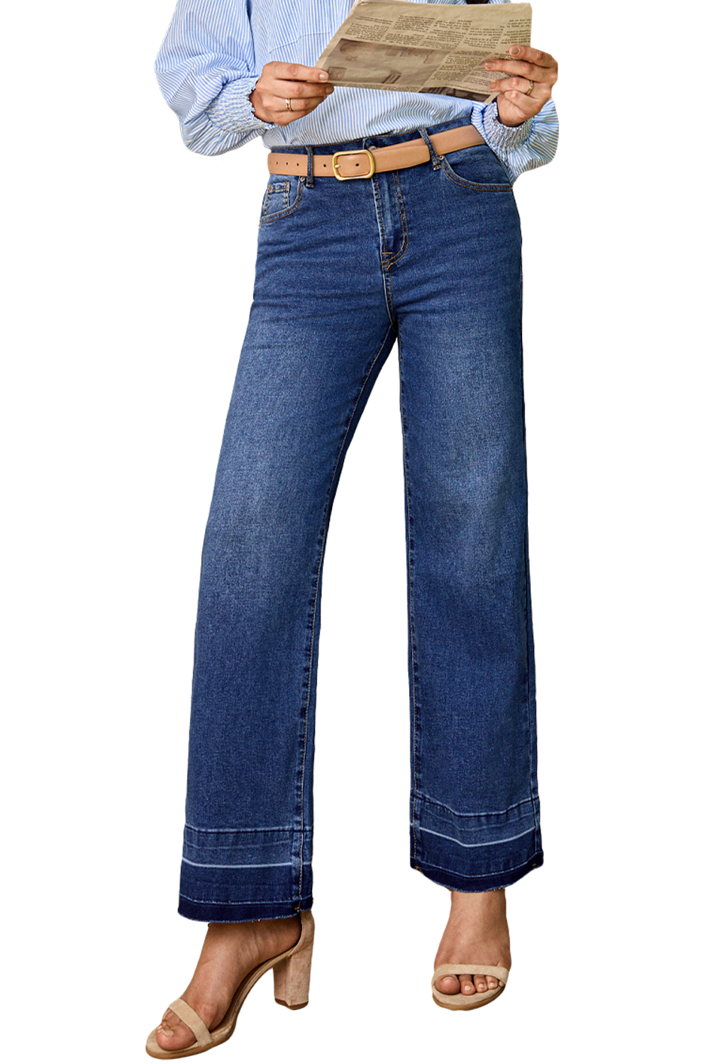Real Teal Raw Hem Unique Cuffs Straight High Rise Loose Jeans