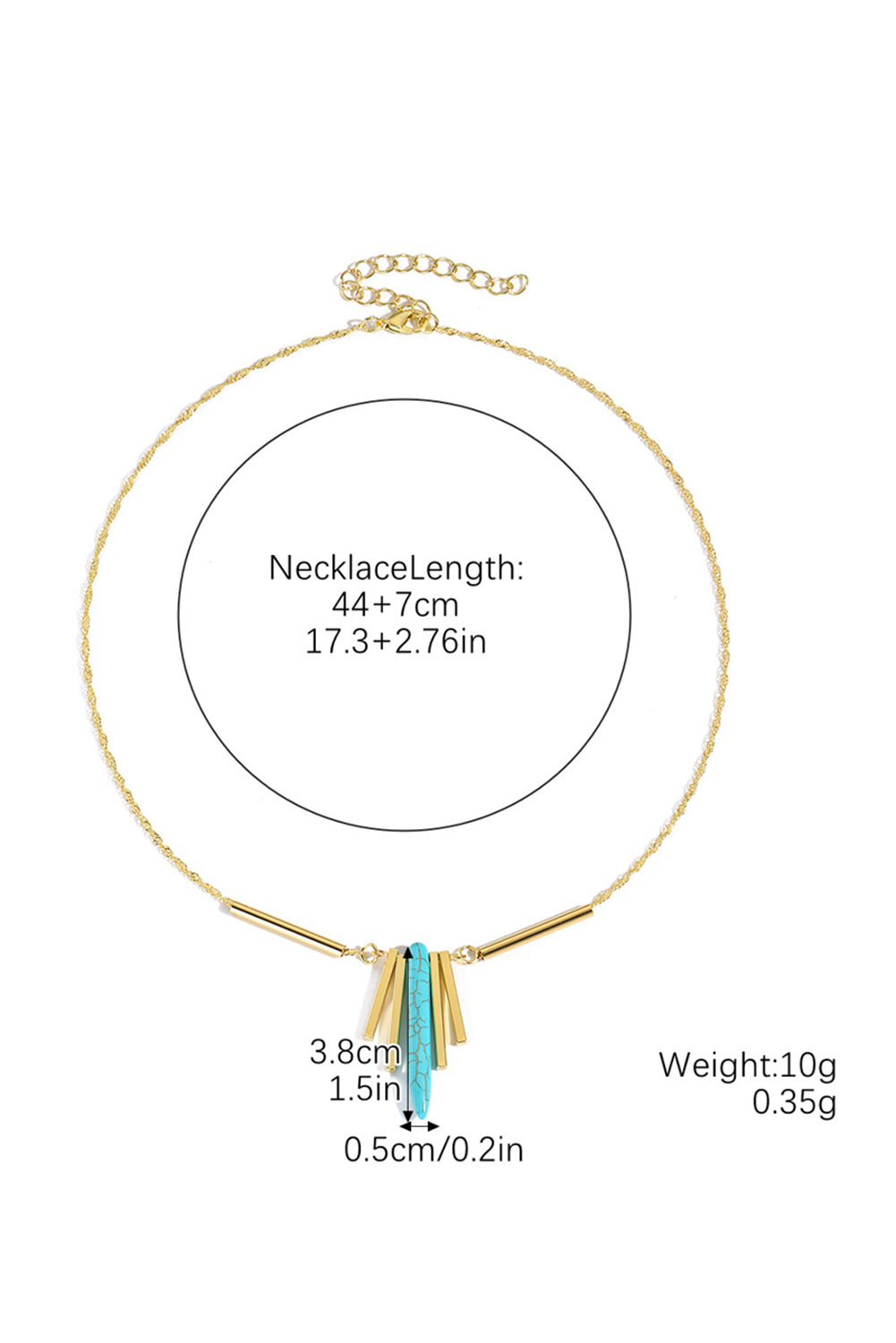Gold Turquoise Metal Bars Chain Necklace