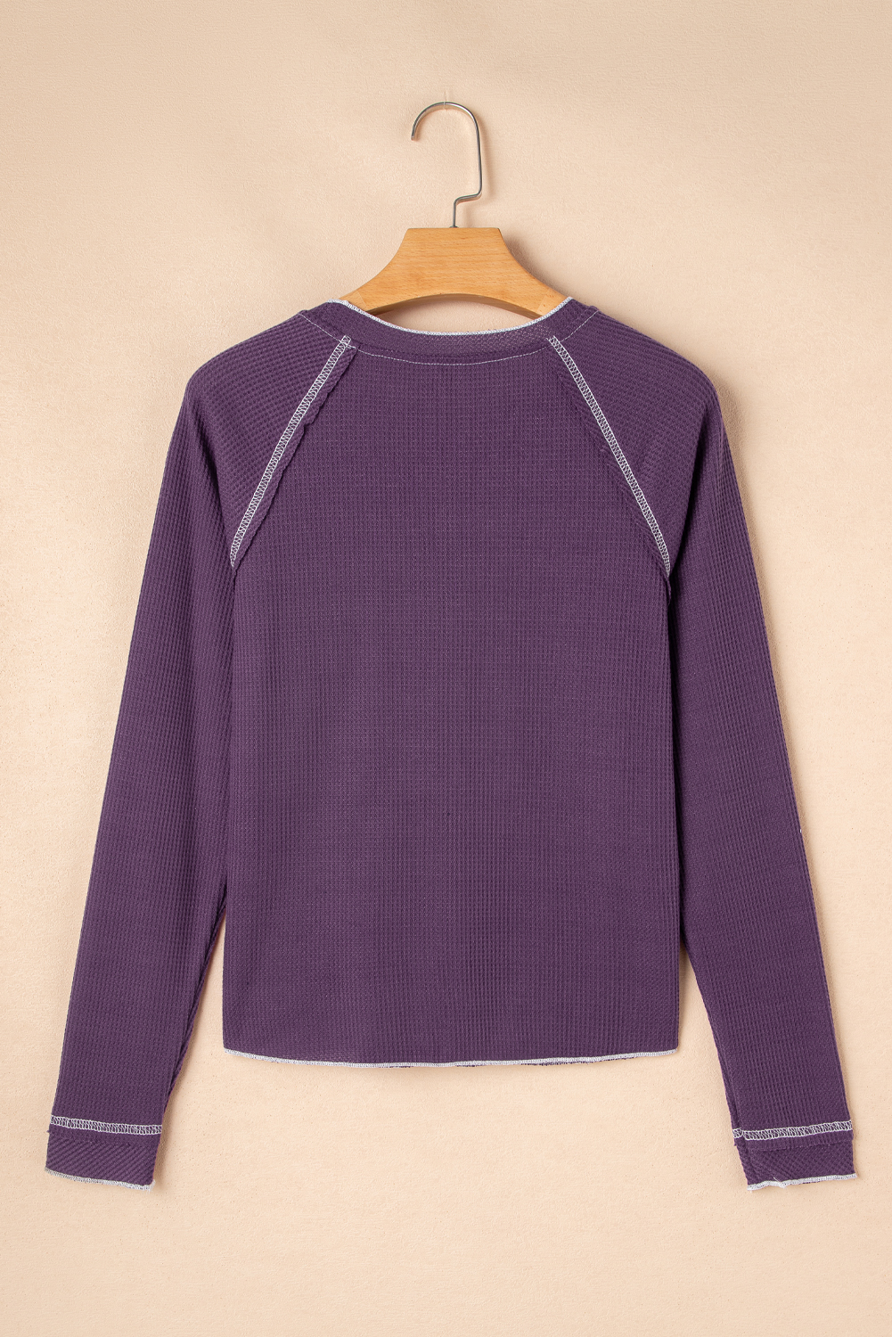 Smoke Gray Textured Round Neck Long Sleeve Top