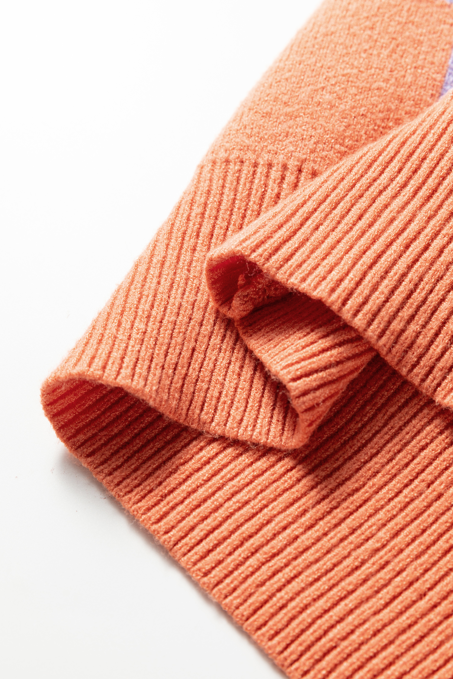 Parchment Checkered Pattern Ribbed Trim Knit Baggy Sweater