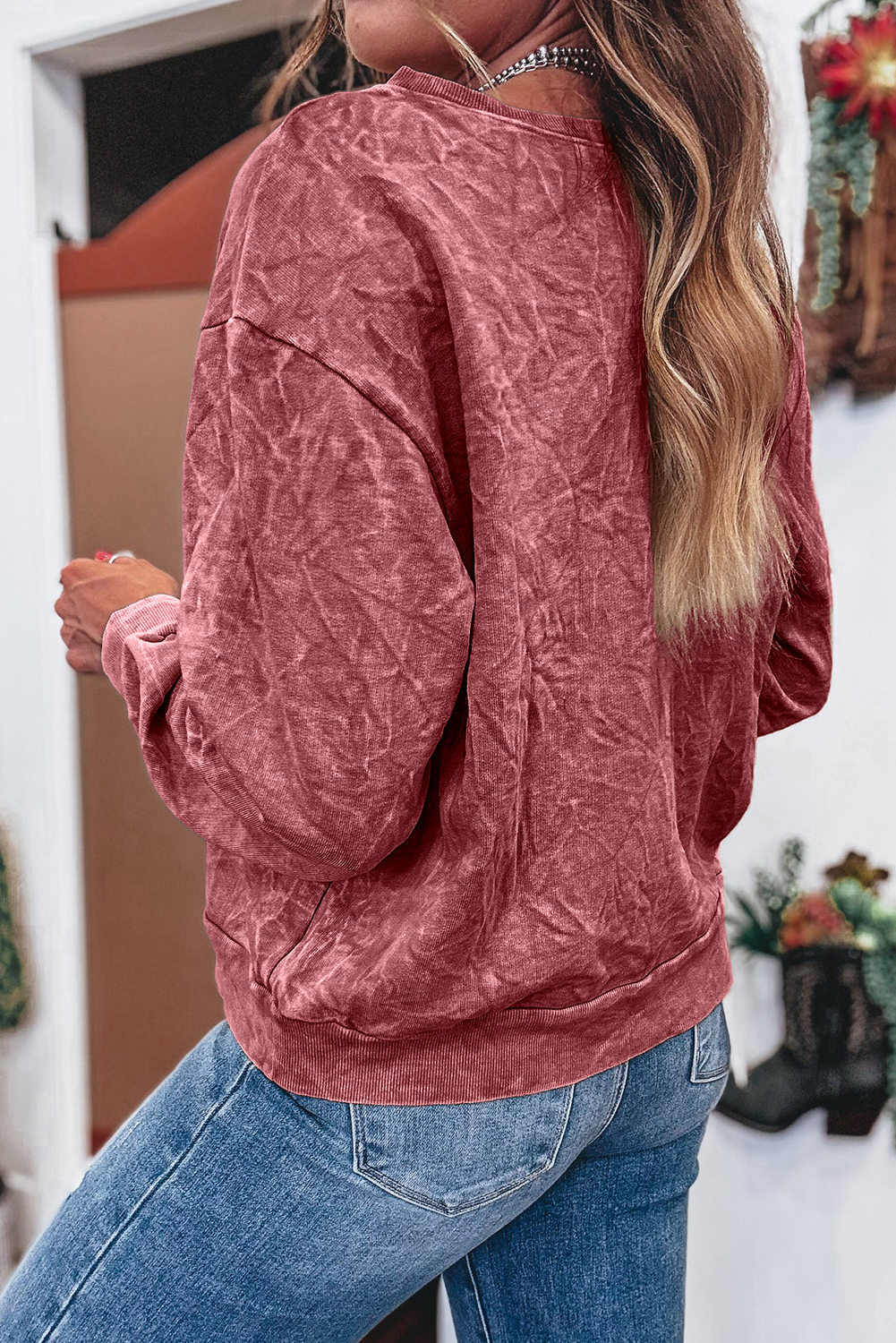 DUNE saved by grace Letter Embroidery Mineral Wash Loose Sweatshirt