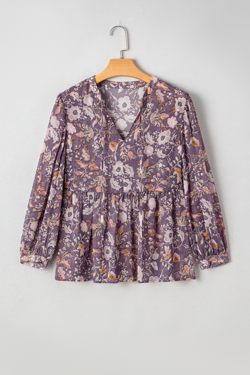 Blue Boho Flower Print 3/4 Sleeve Babydoll Blouse