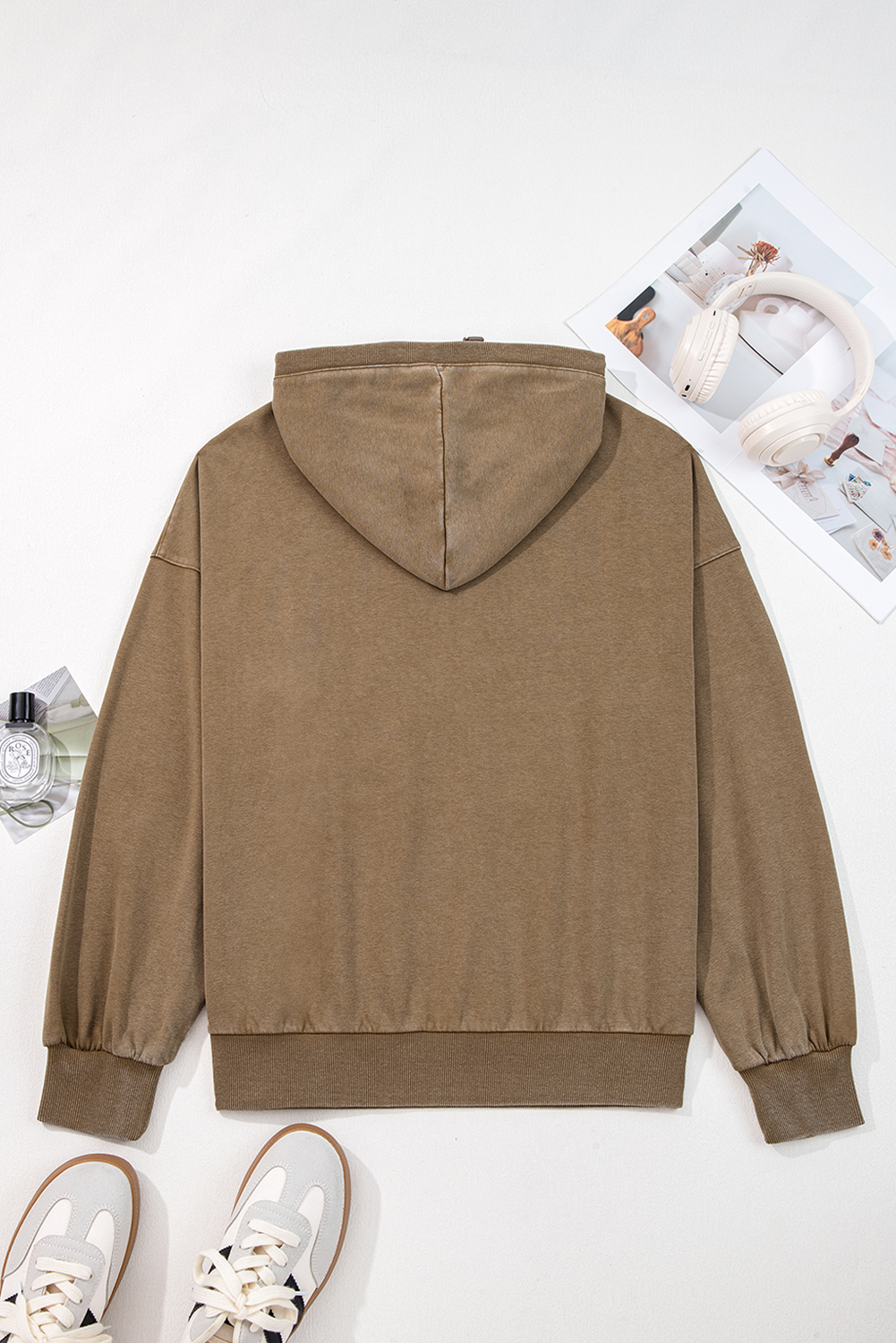 Canton Half Zip Kangaroo Pocket Mineral Wash Baggy Hoodie