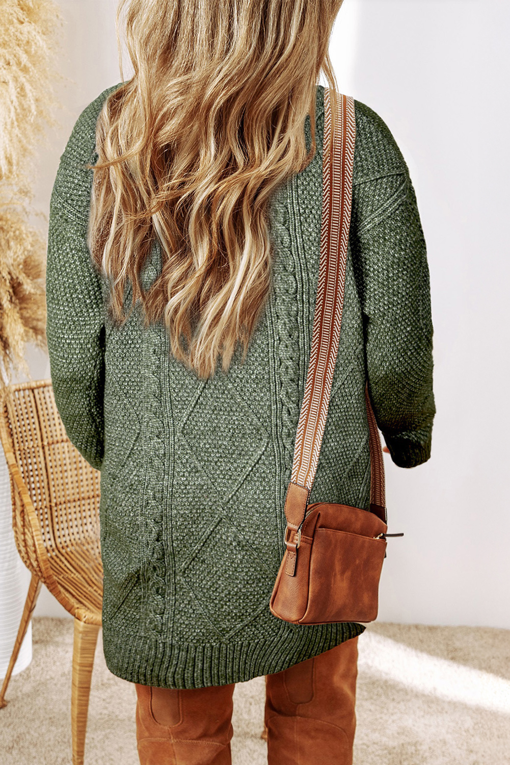 Parchment Cable Knit Drop Shoulder Loose Fit Sweater Dress