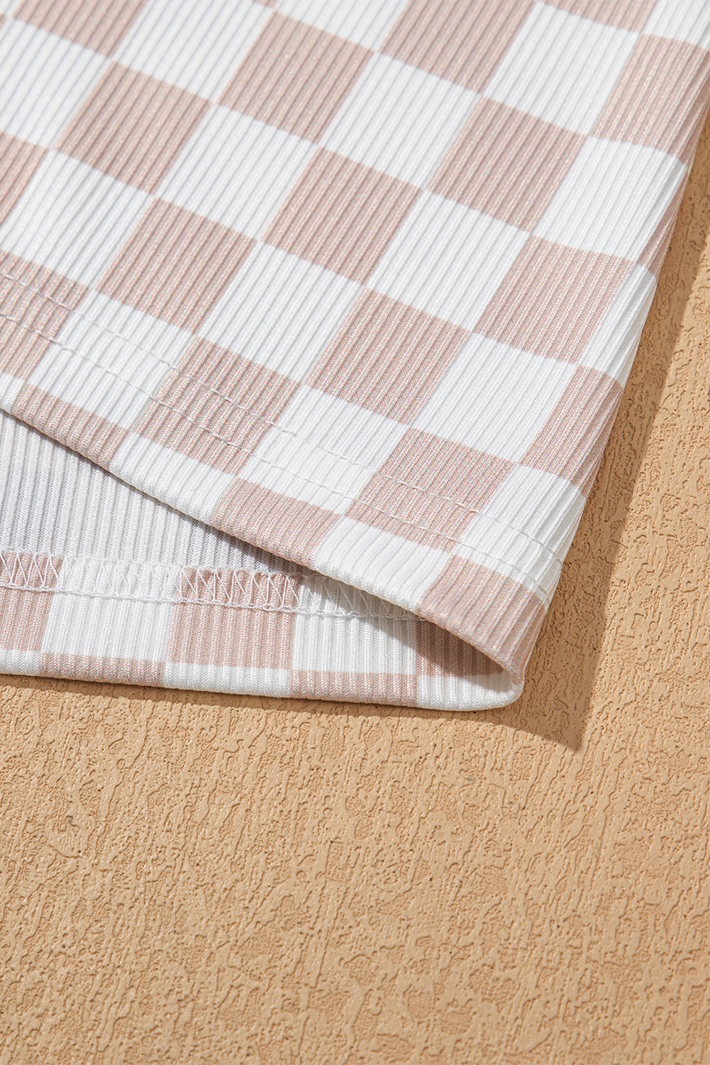 White Ribbed Texture Checkered Print 2pcs Tank and Pants Set