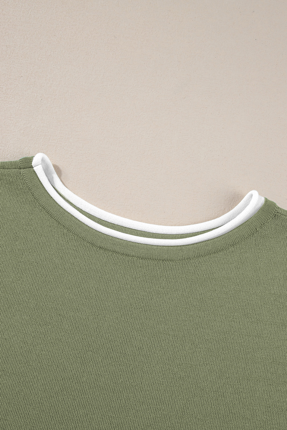 Blackish Green Contrast Trim Half Sleeve Top Drawstring Pants Loose 2pcs Sweater Suit