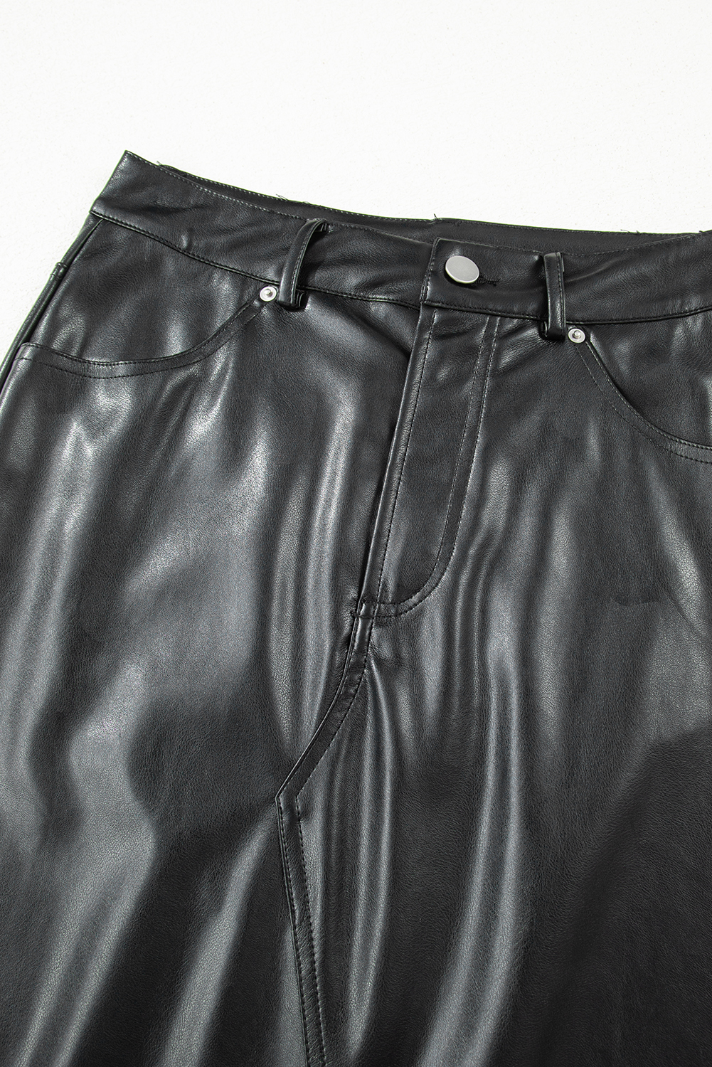 Black Faux Leather Side Slit Maxi Skirt