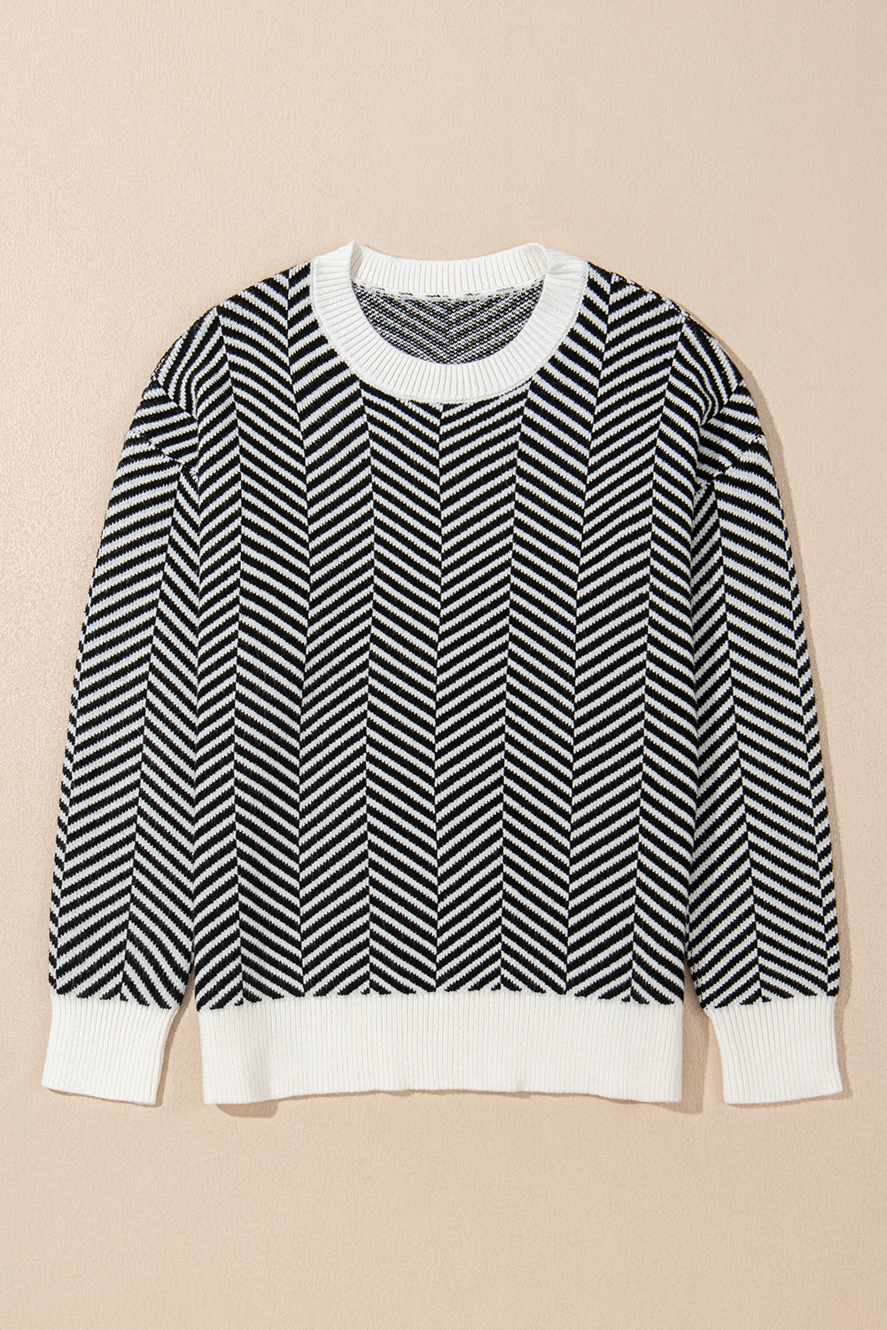 Coffee Contrast Edge Crew Neck Drop Shoulder Sweater