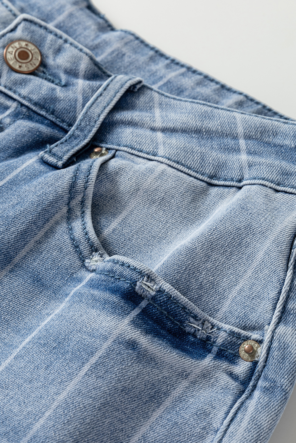 Beau Blue Multi Buttons Pinstripe Wide Leg Jeans