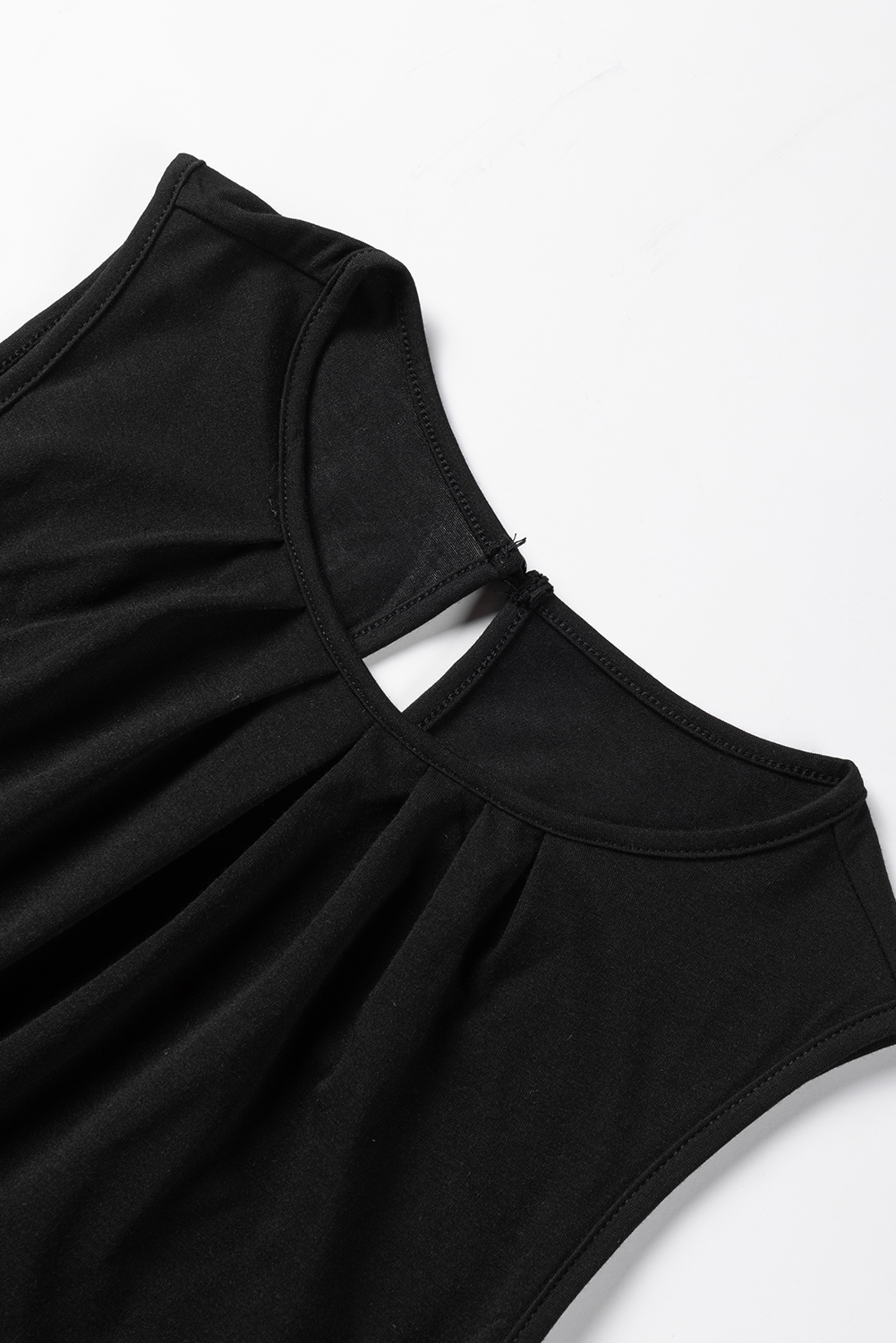 Gray Pleated Round Neck Sleeveless Top