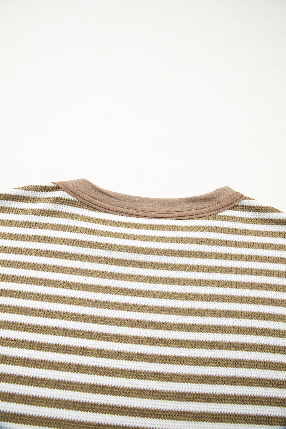 Dearlovers Green Stripe Thermal Knit Drop Shoulder Casual Top