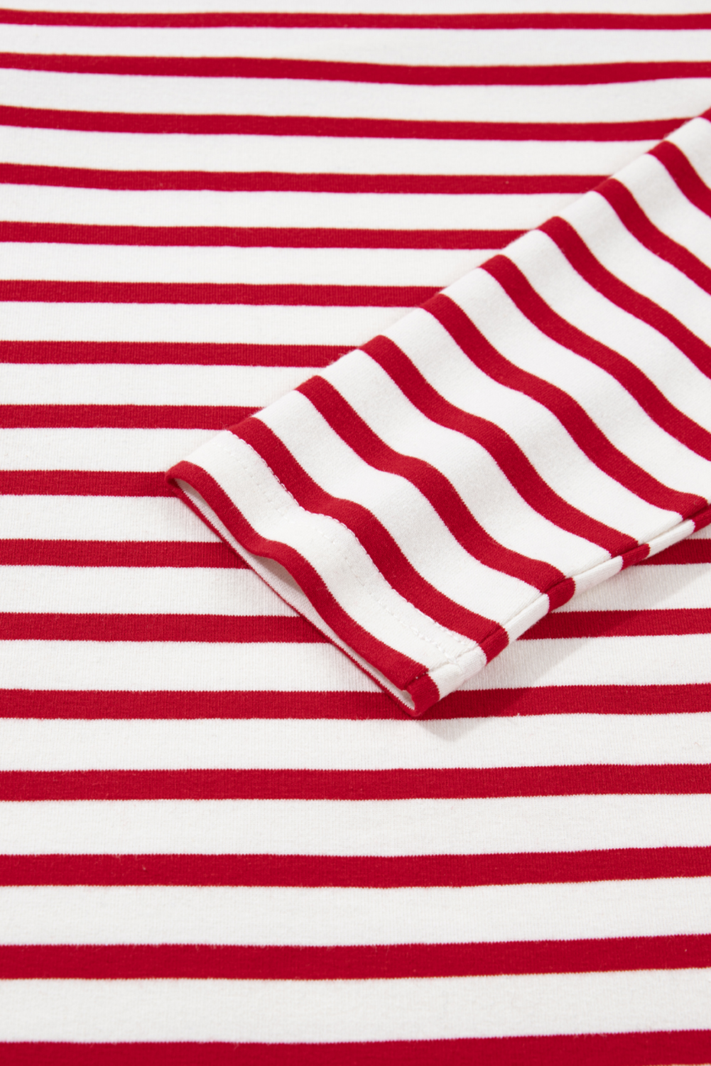 Red Stripe Round Neck Ruffle Trim Long Sleeve Top