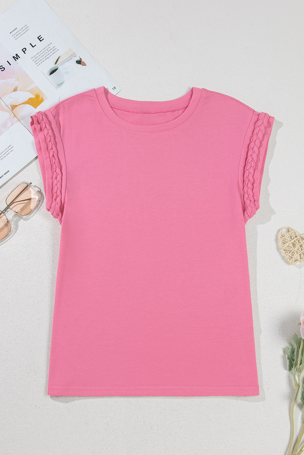 Bonbon Braided Cap Sleeve Crew Neck T Shirt