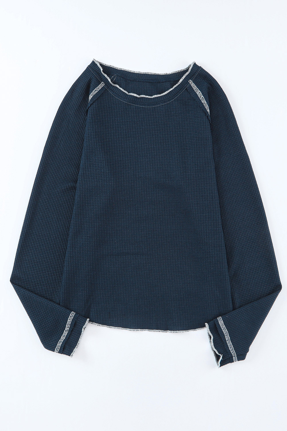 Smoke Gray Textured Round Neck Long Sleeve Top