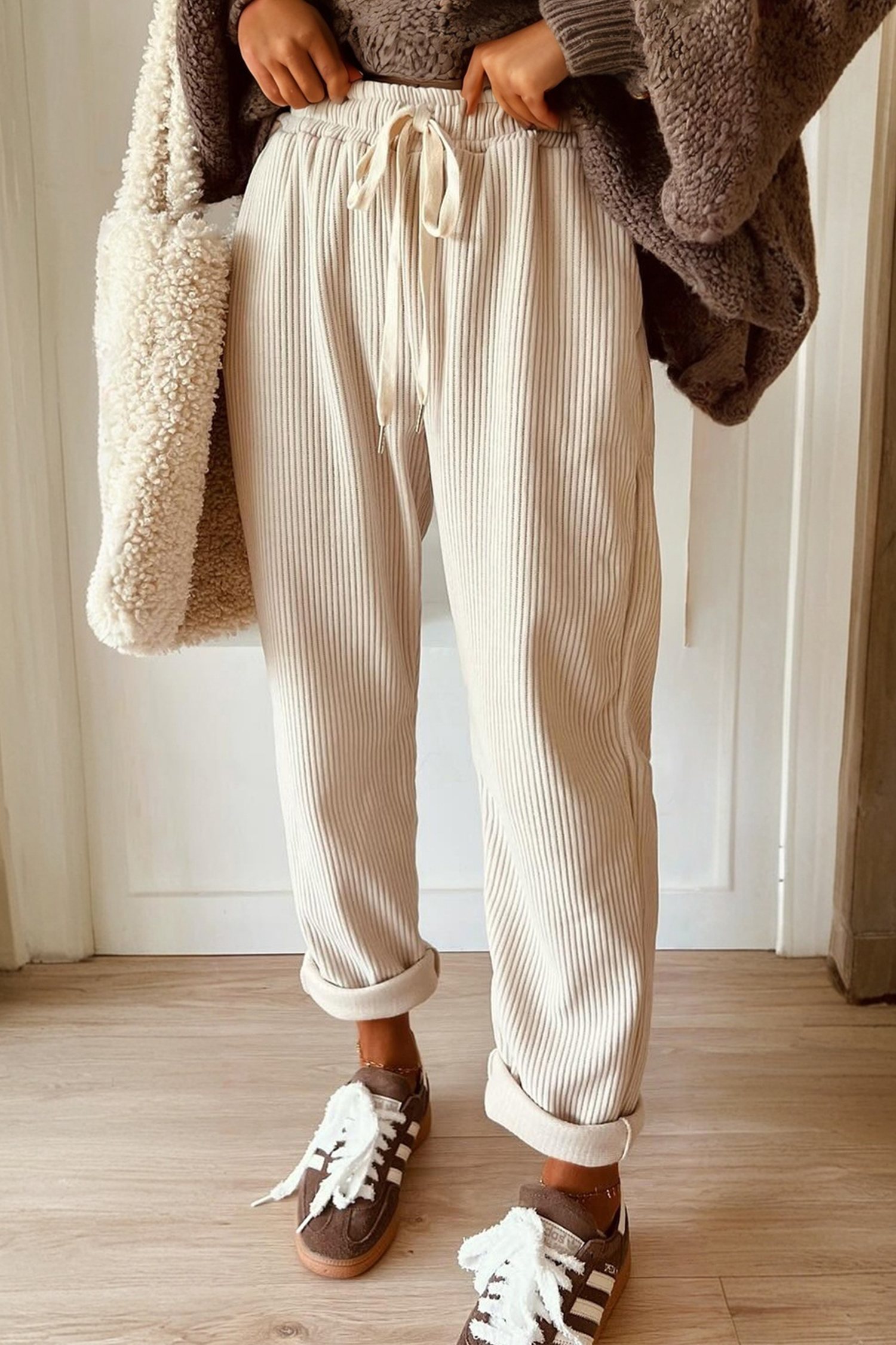 Jet Stream Drawstring Elastic Waist Casual Corduroy Pants