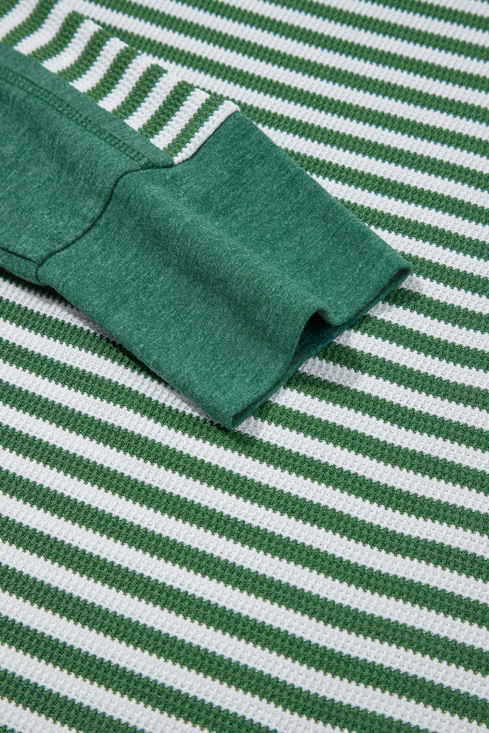 Dearlovers Green Stripe Thermal Knit Drop Shoulder Casual Top