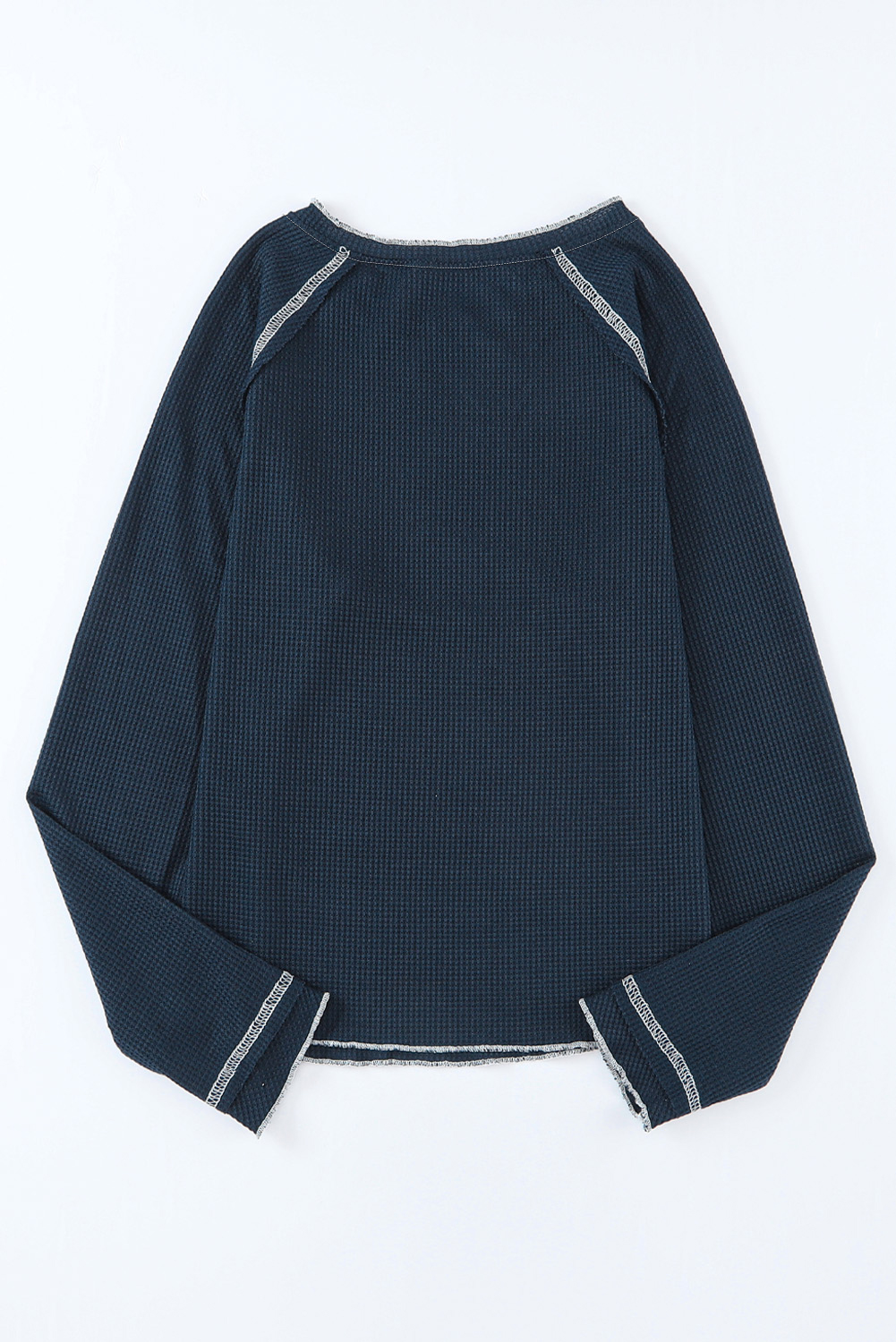 Smoke Gray Textured Round Neck Long Sleeve Top