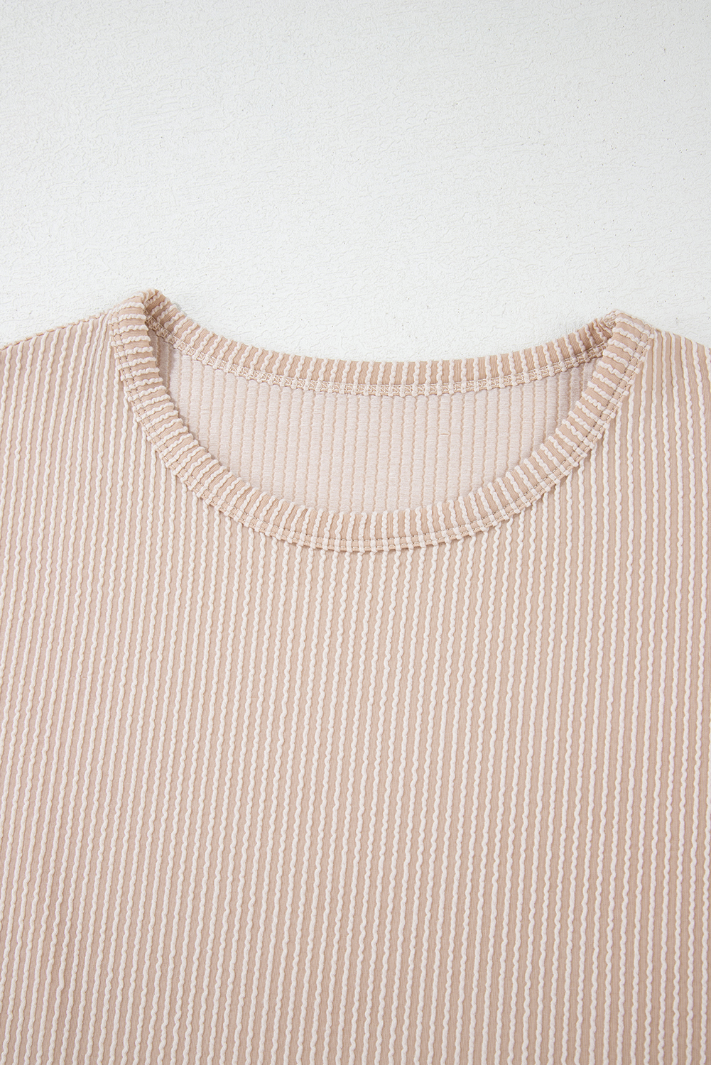 Gray Twisted Rib Wide Sleeve Crew Neck T Shirt