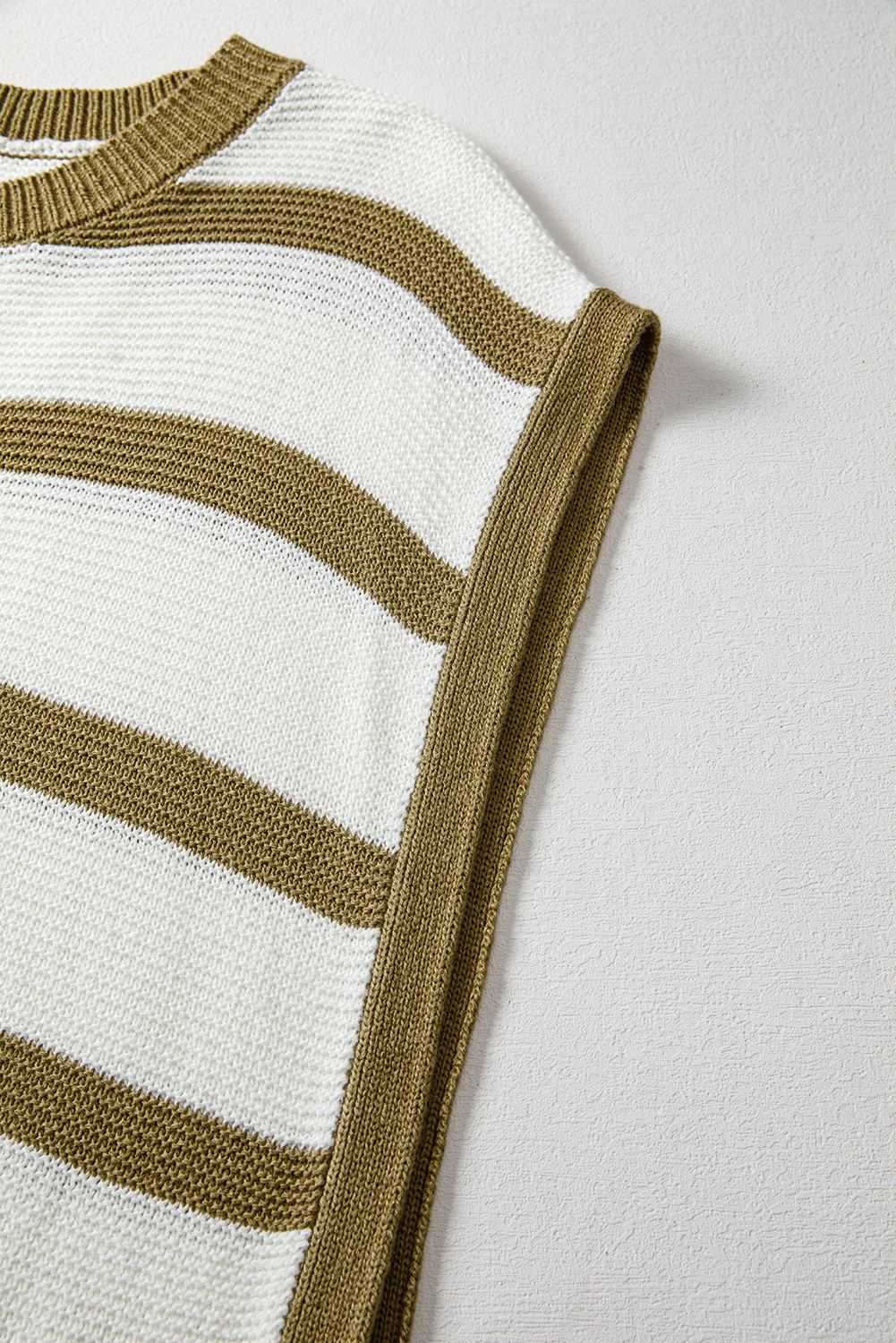 Khaki Stripe Tie Open Side Sweater Knitted Top