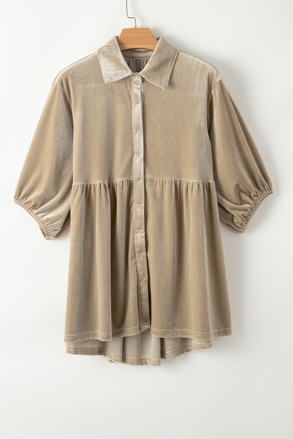 Burgundy 3/4 Sleeve Tunic Babydoll Velvet Shirt