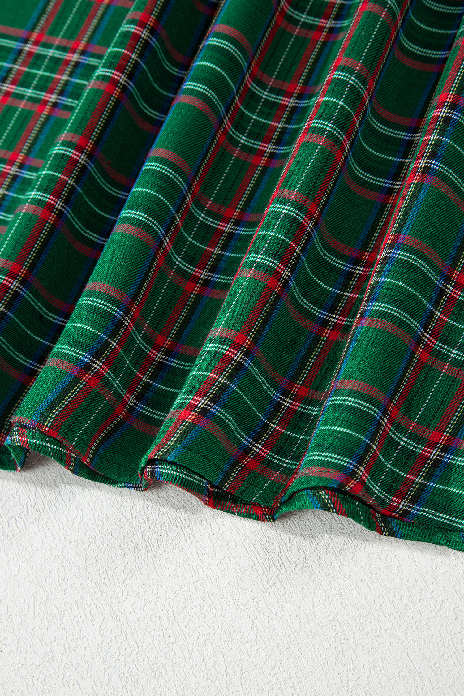 Red Tartan Plaid Square Neck Puff Sleeve Knot Waist Flared Midi Dress