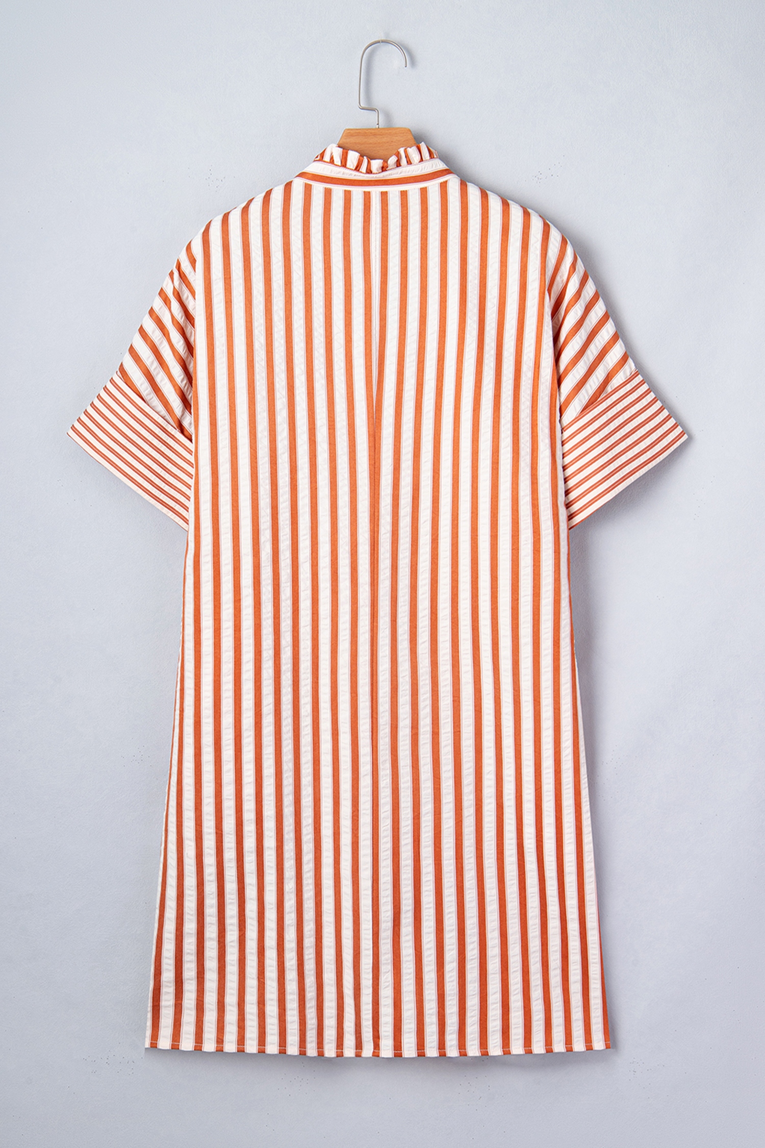 Brown Stripe Pinched V Neck Turn-up Cuffs Shift Mini Dress