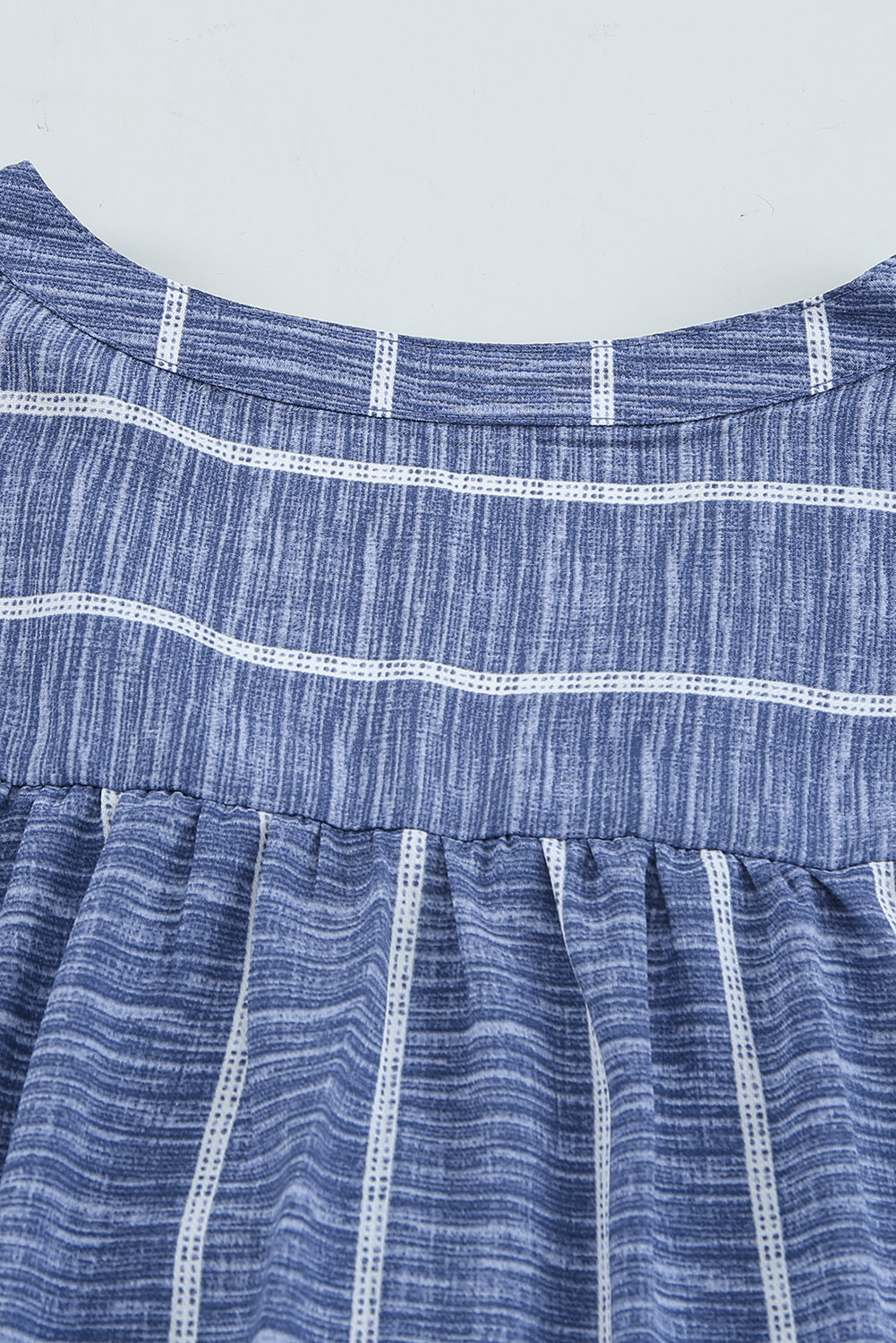 Blue Striped Print V Neck Half Buttons Loose Blouse