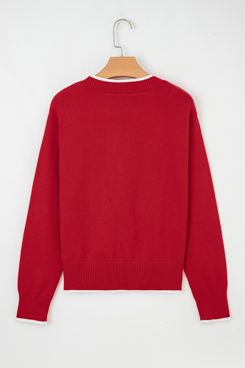 Black Contrast Trim Big Bow Accent Holiday Cropped Sweater
