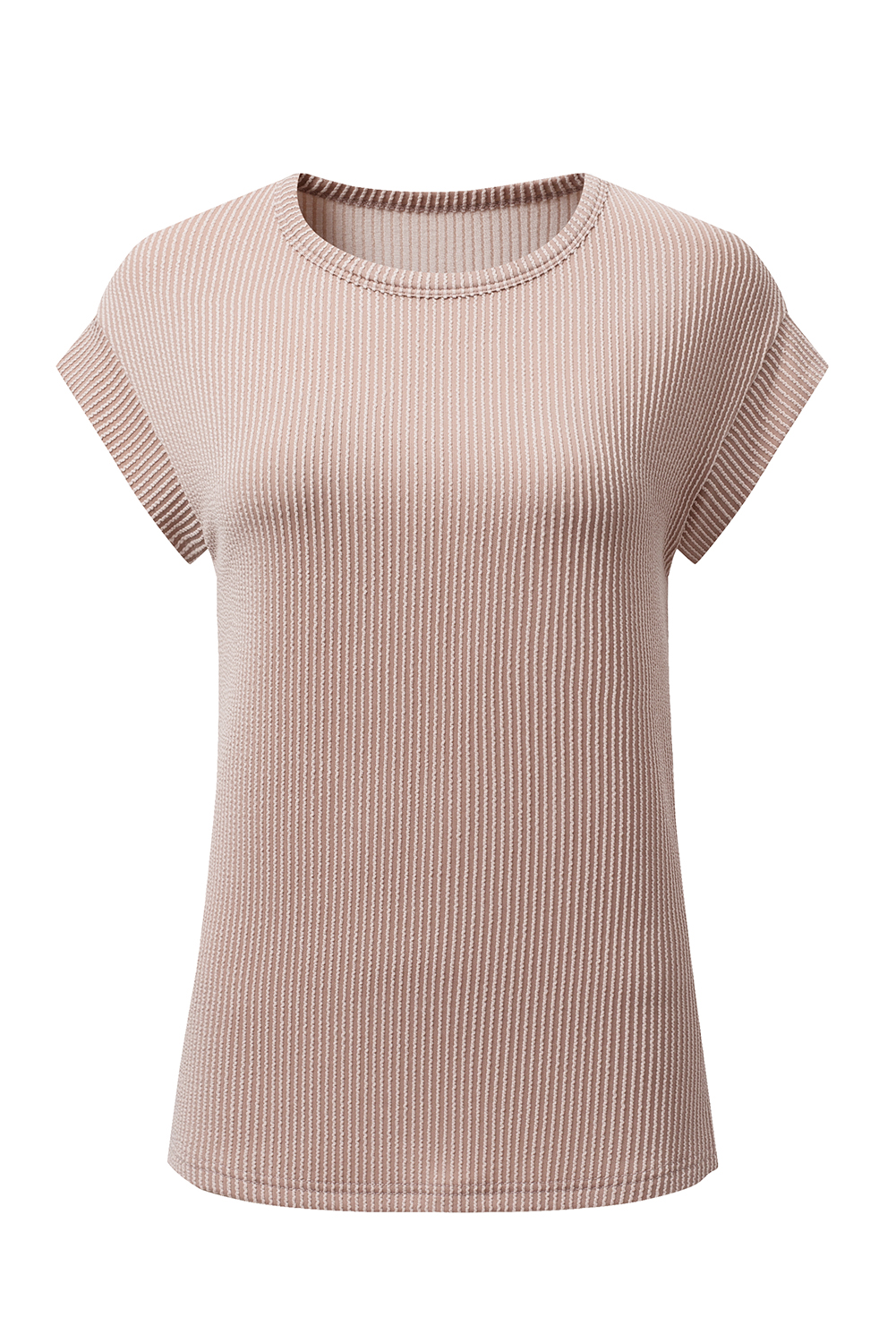Gray Twisted Rib Wide Sleeve Crew Neck T Shirt