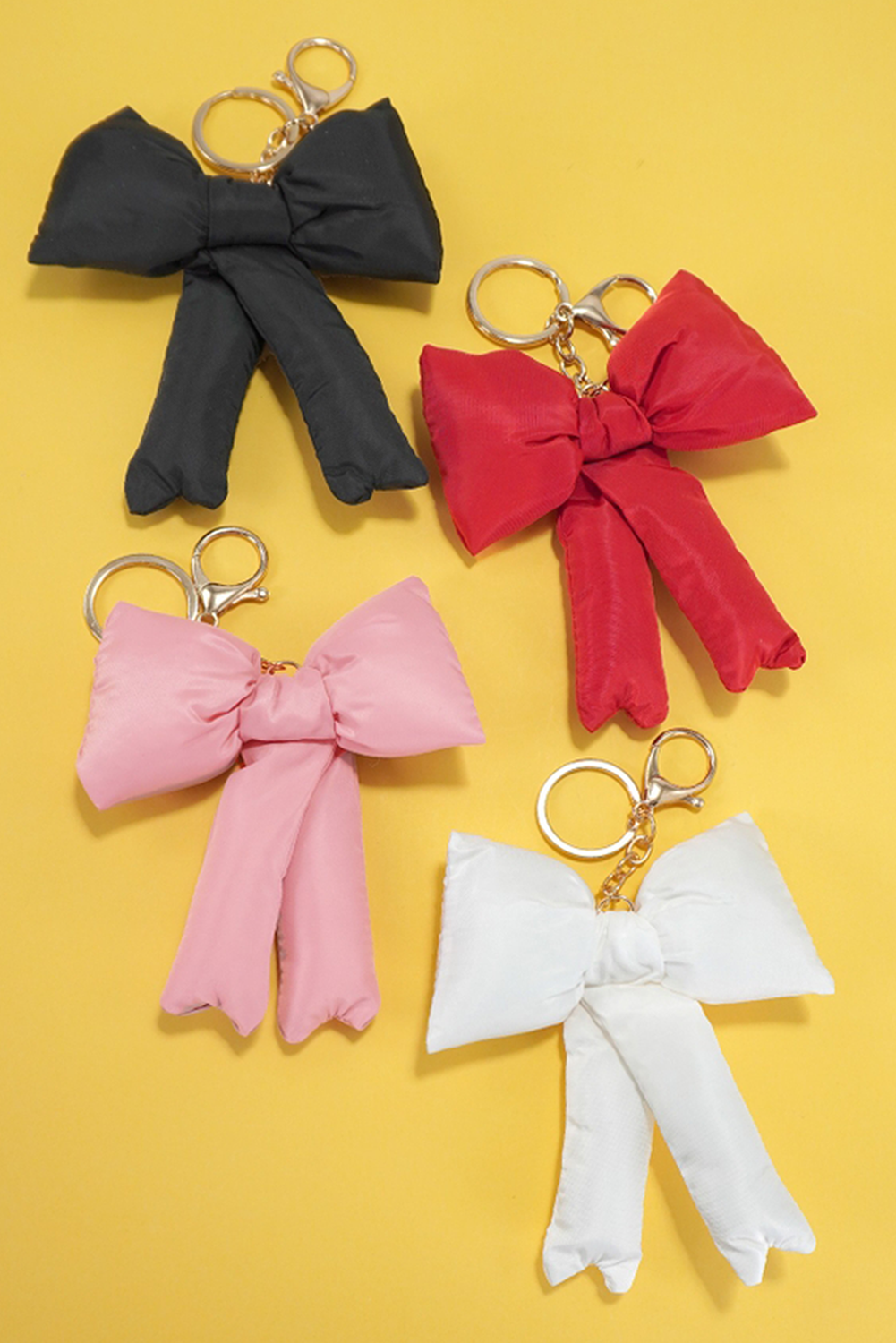 Pink Gingham Puffer Bow Knot Bag Pendant Keychain