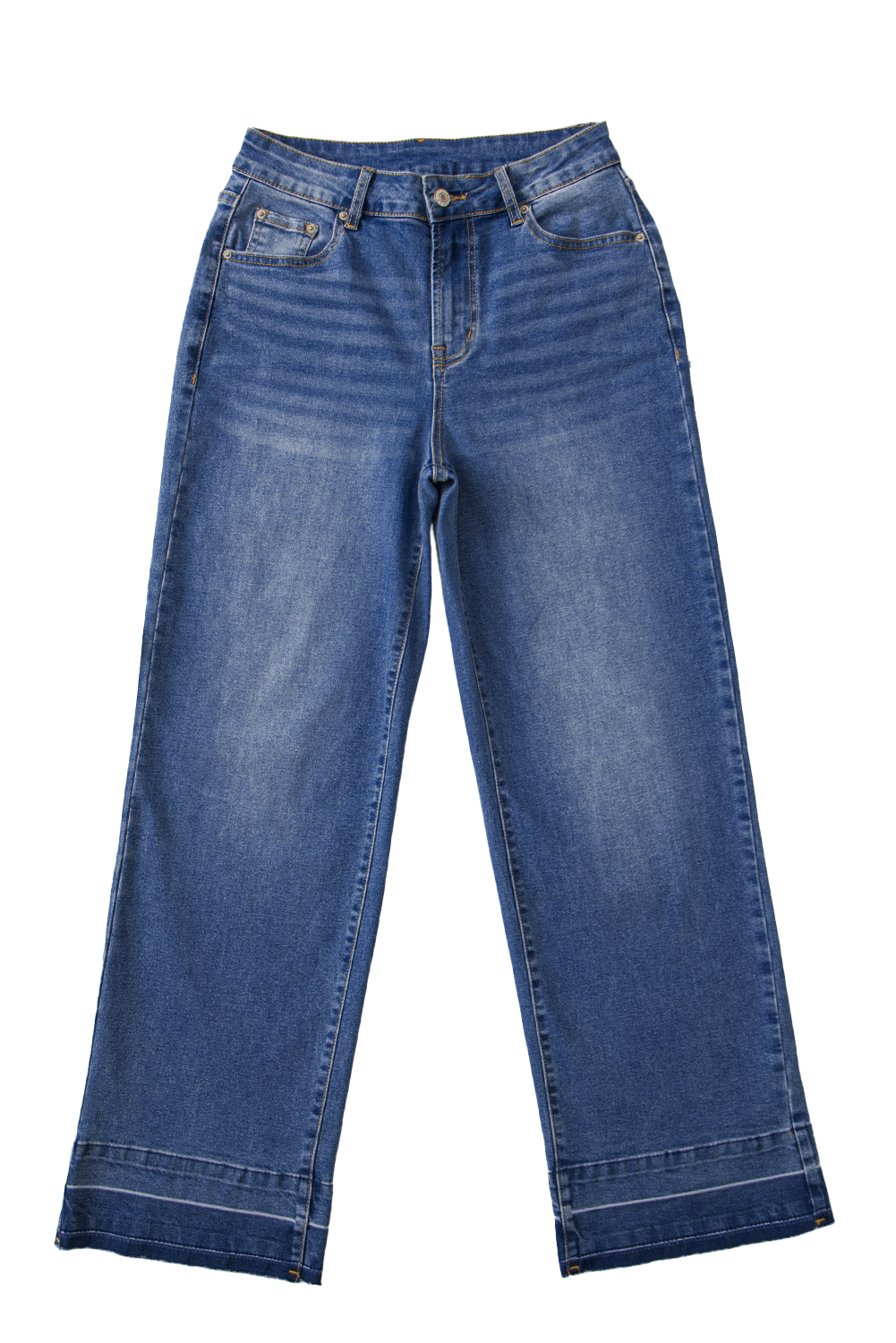 Real Teal Raw Hem Unique Cuffs Straight High Rise Loose Jeans