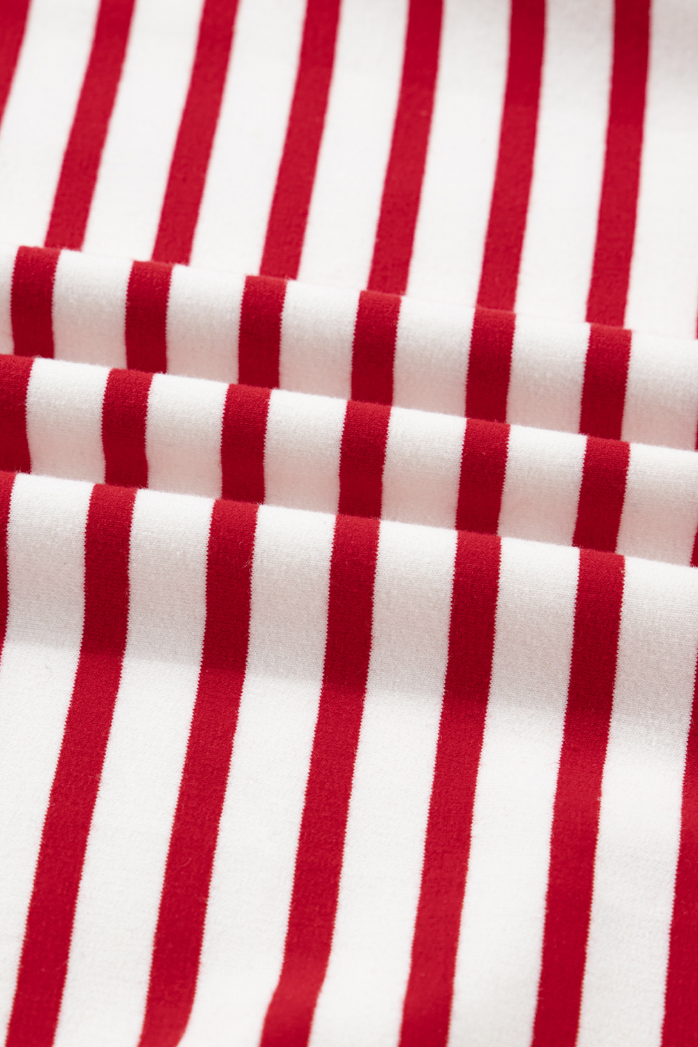 Red Stripe Round Neck Ruffle Trim Long Sleeve Top