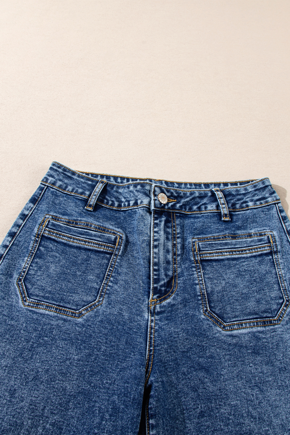 Light Blue Chic Patch Pocket Straight Leg Loose Jeans