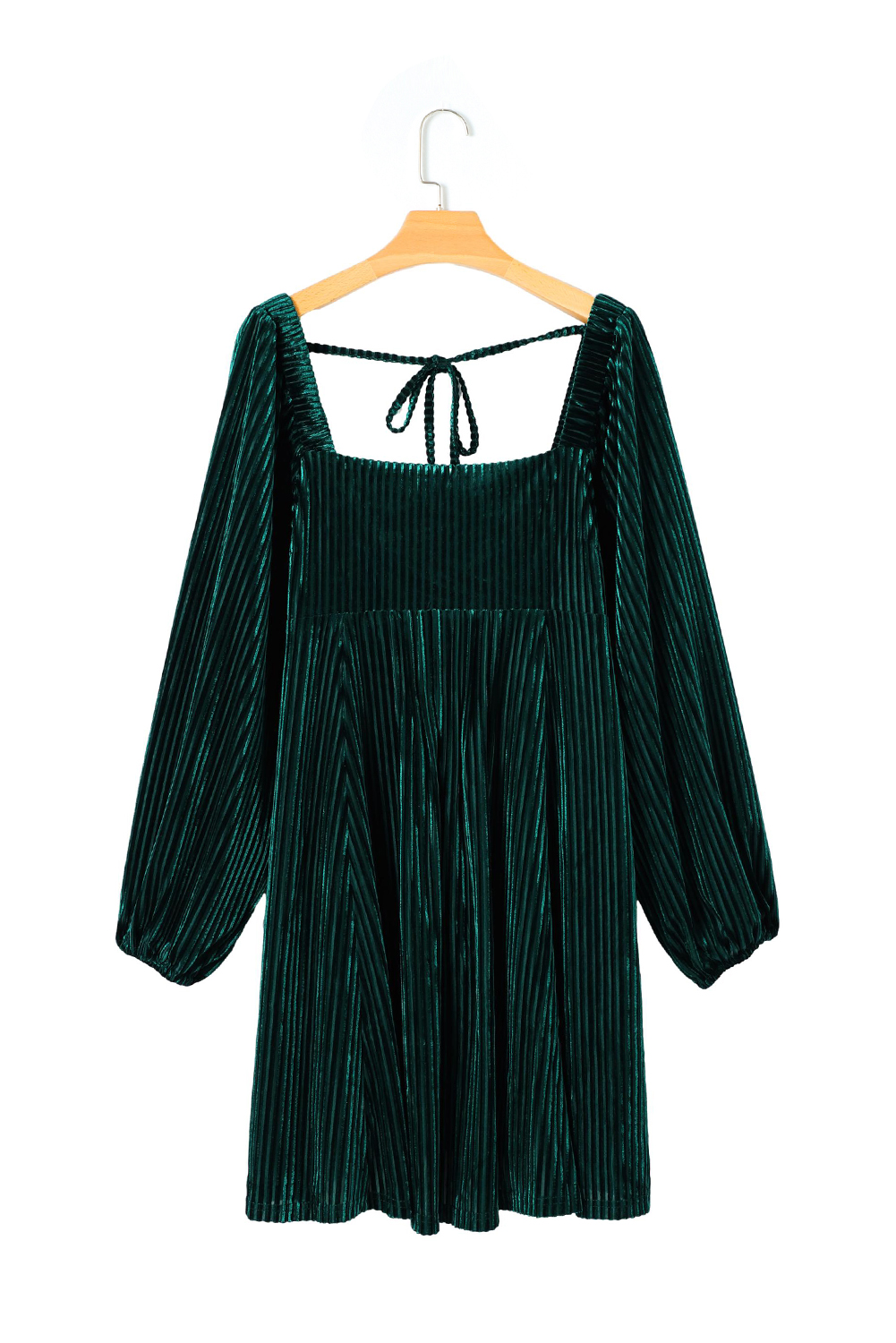Red Tie Back Square Neck Velvet Babydoll Dress