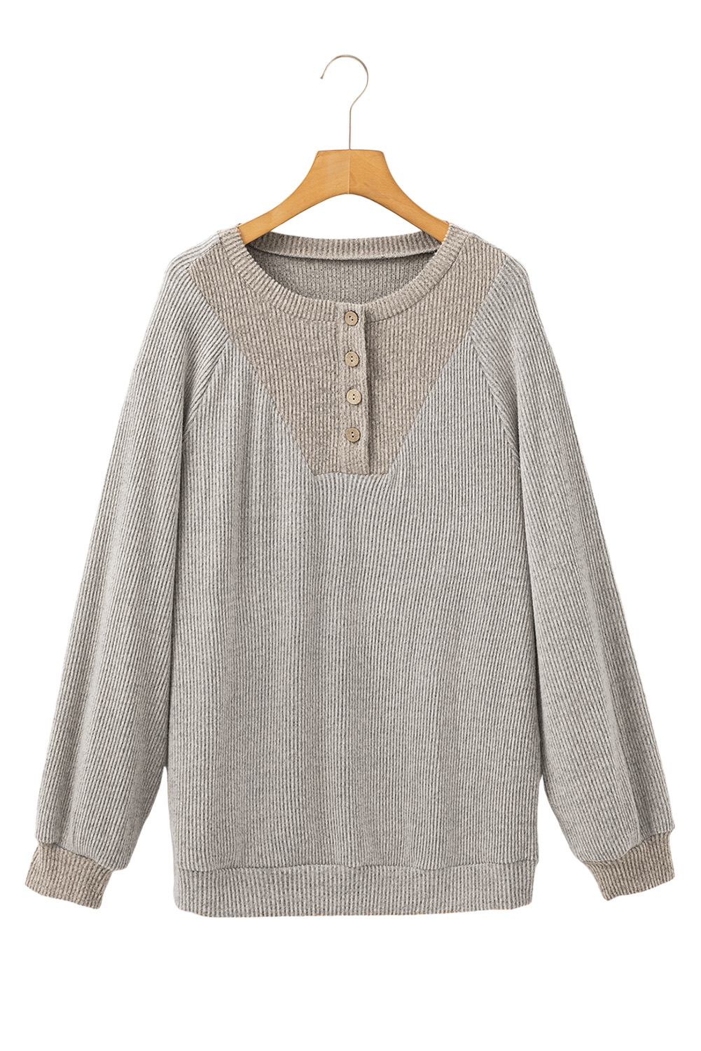 Contrast Ribbed Loose Fit Long Sleeve Top