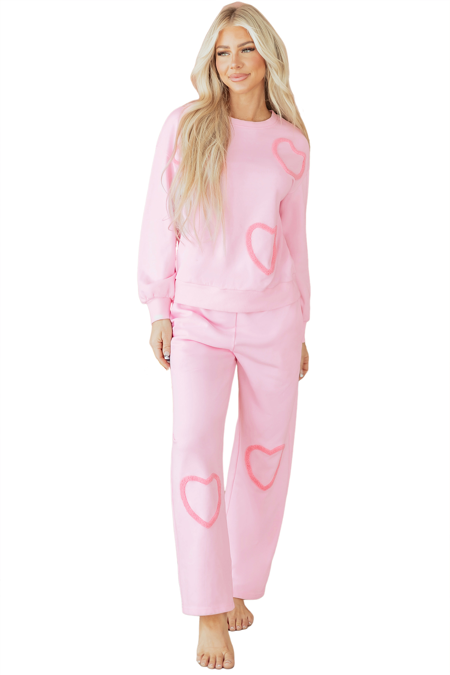 Phalaenopsis Chenille Heart Pattern Casual 2pcs Pants Set