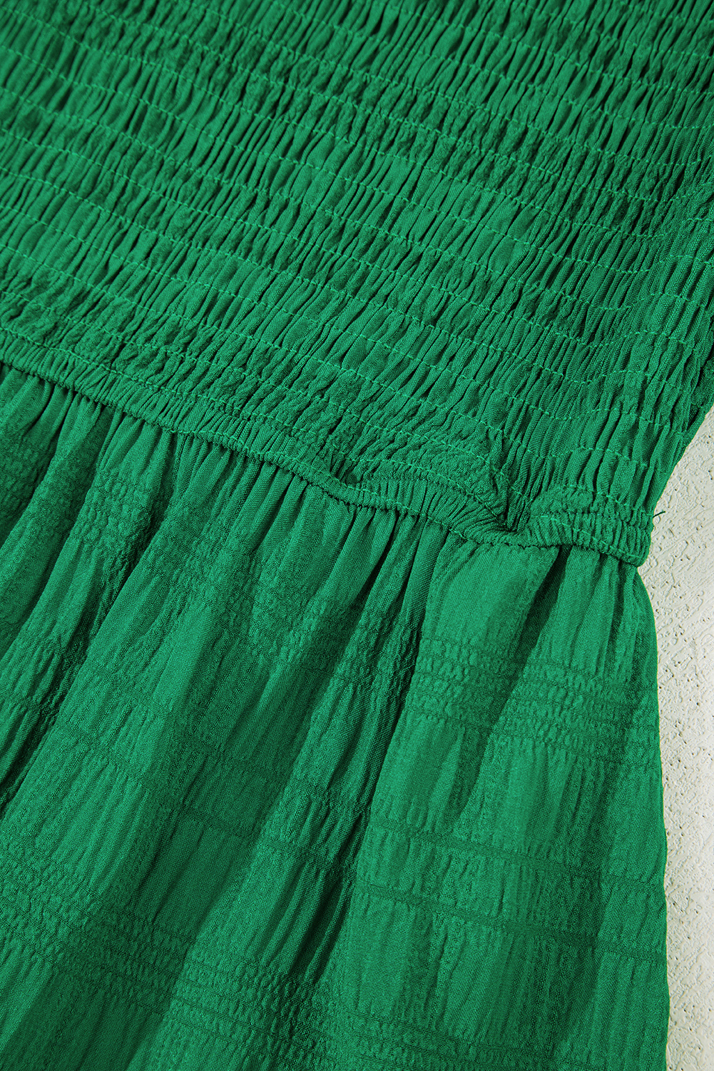Dark Green Textured Ruffled Sleeve Round Neck Top