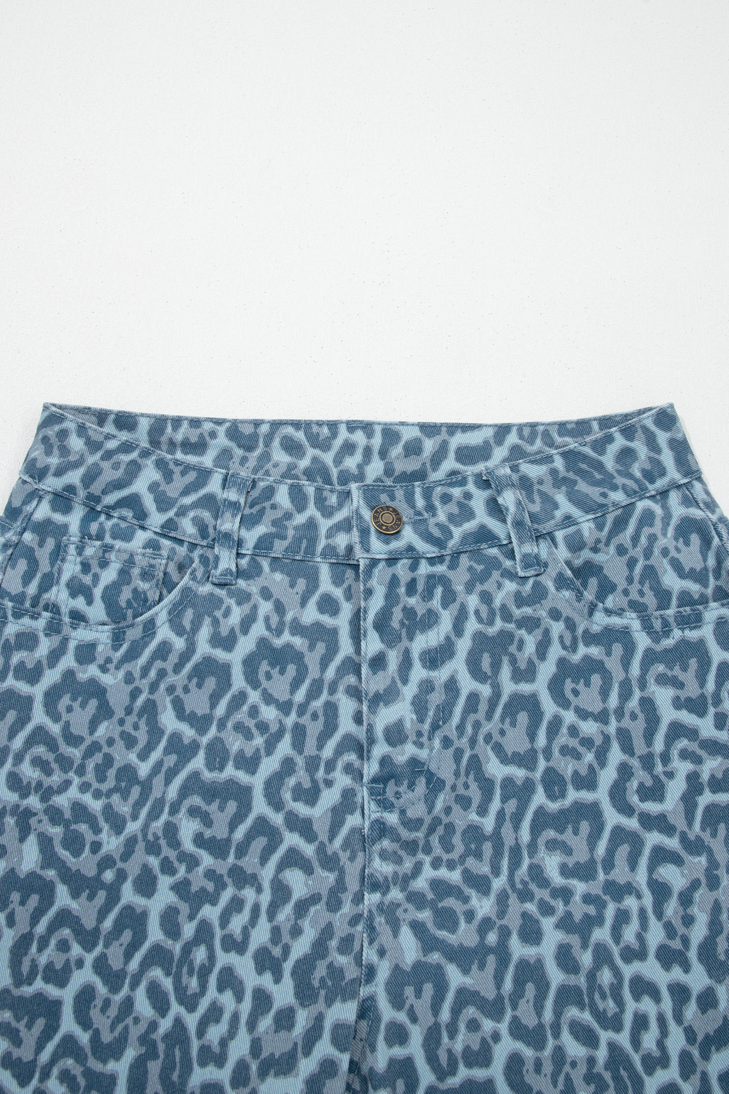 Rose Leopard Frayed Edge Wide Leg High Waist Jeans