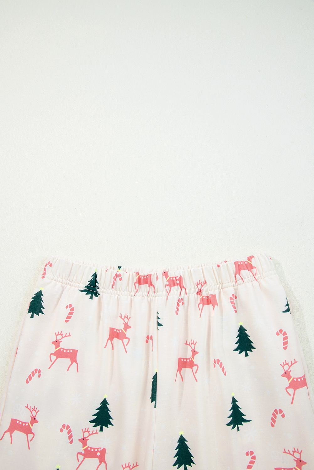 Pink Bow Christmas Tree Print Contrast Striped Banding 2pcs Lounge Set