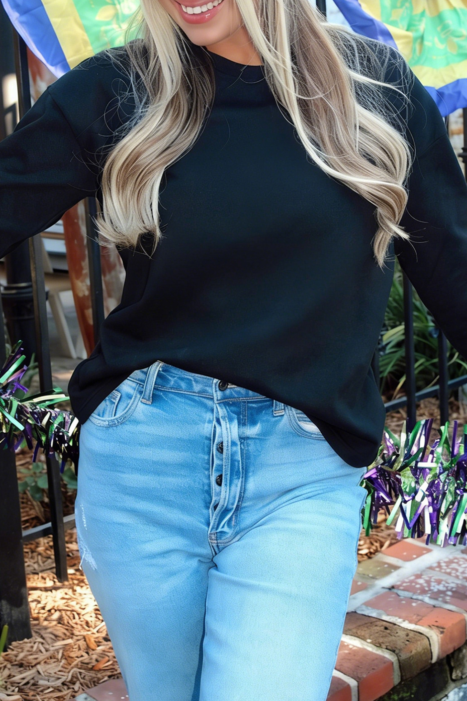 White LUCKY Clover Embroidered Long Sleeve Top