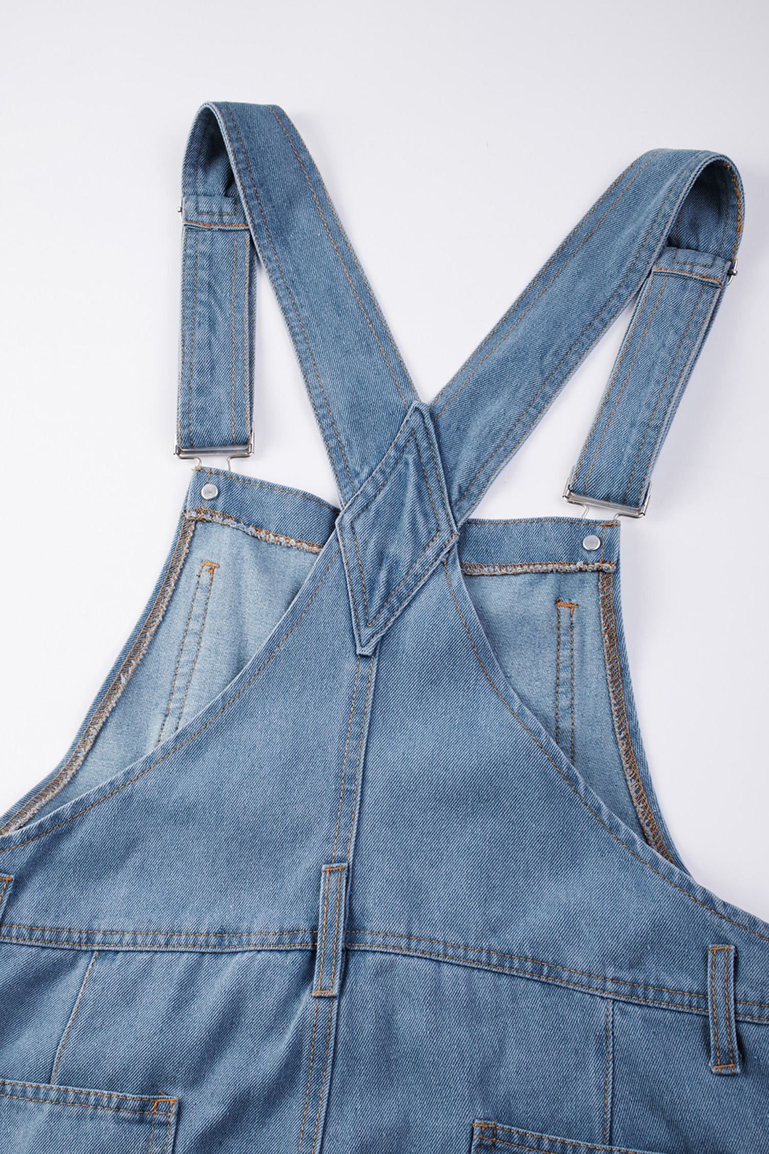 Light Blue Retro Bib Pocket Buckle Straps Casual Denim Jumpsuit