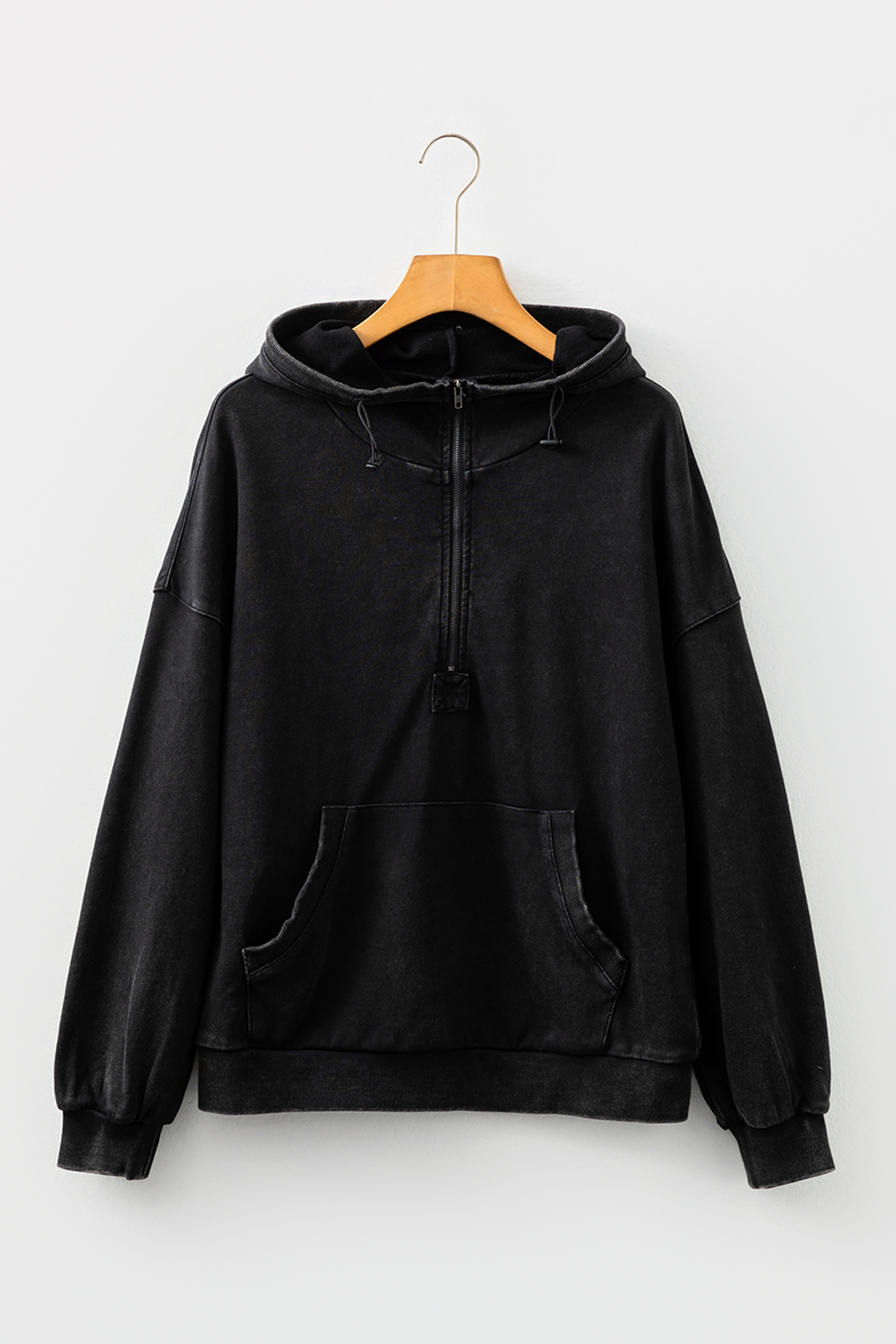 Canton Half Zip Kangaroo Pocket Mineral Wash Baggy Hoodie