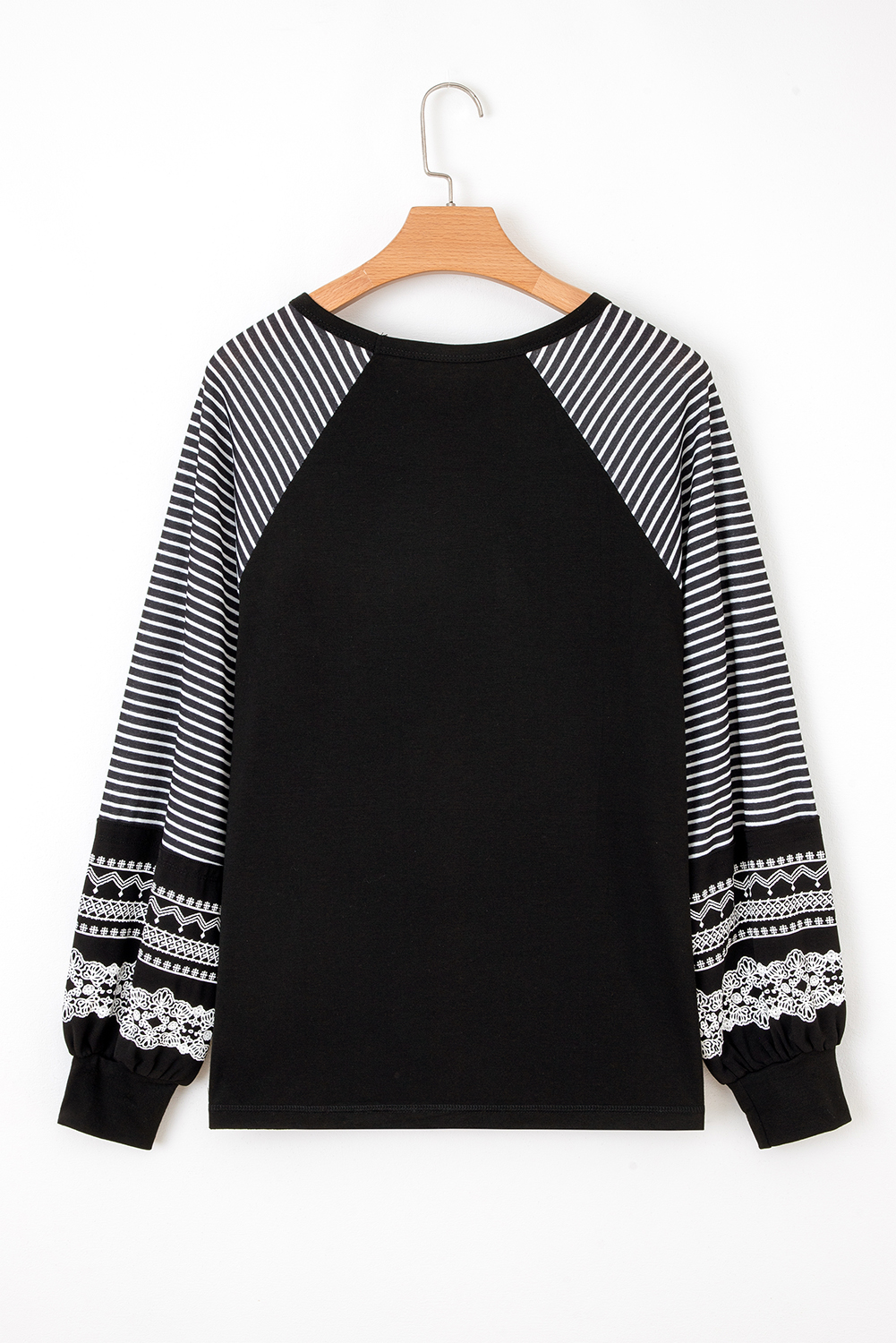 Tillandsia Purple Contrast Print Striped Raglan Long Sleeve Loose Top