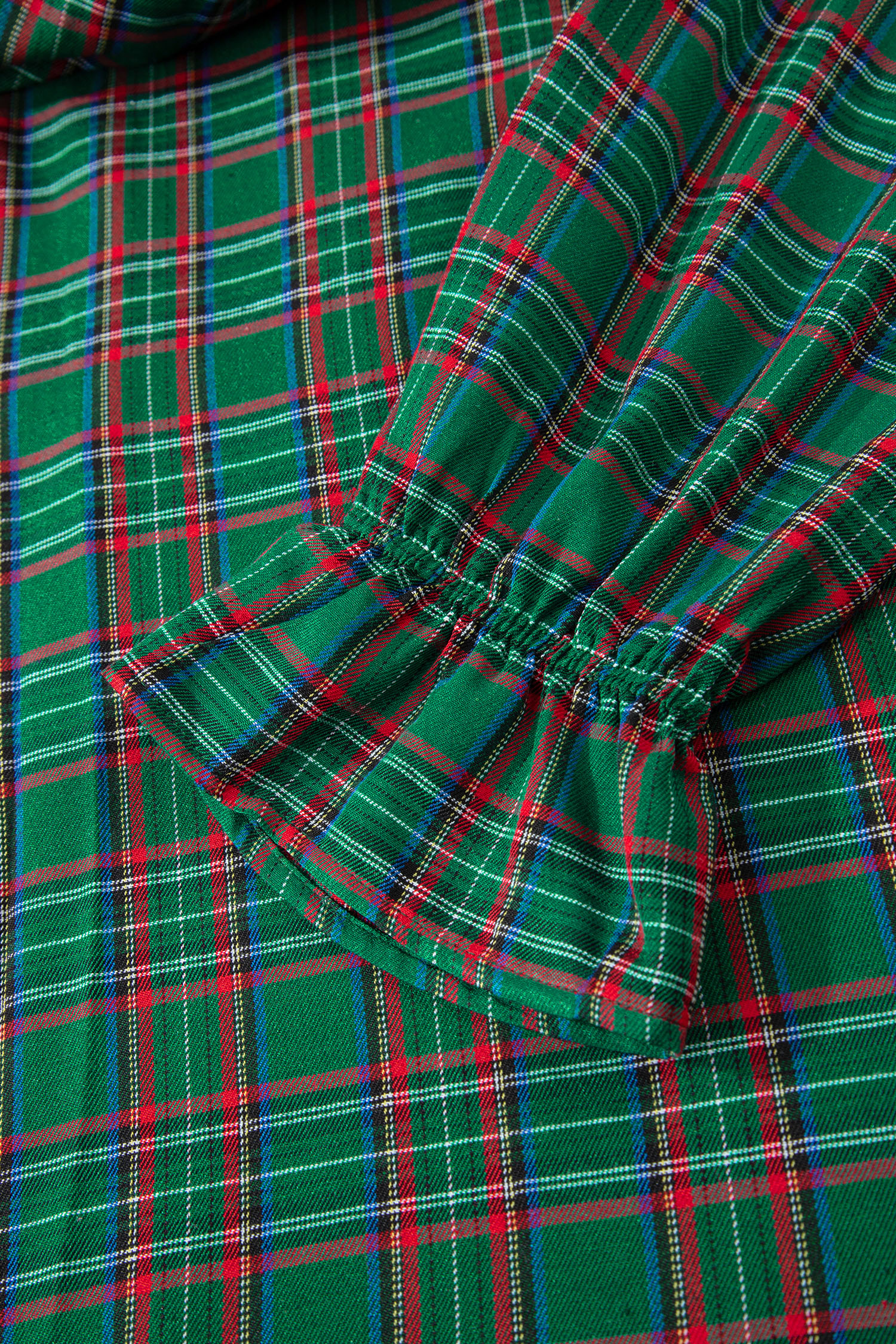 Red Tartan Plaid Square Neck Puff Sleeve Knot Waist Flared Midi Dress
