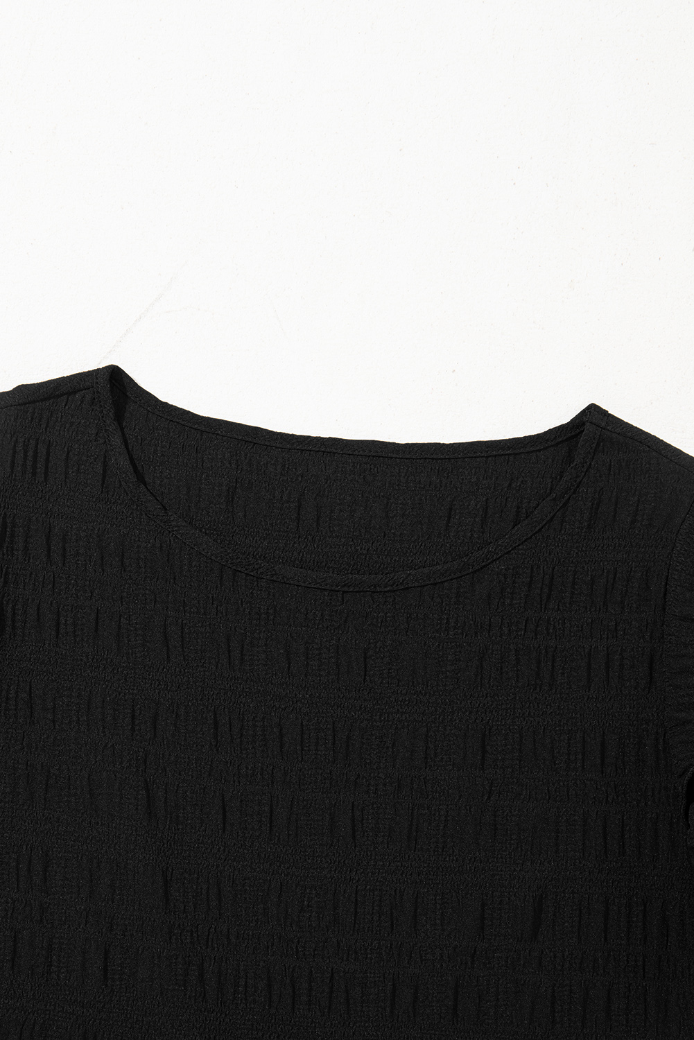 Dark Green Textured Ruffled Sleeve Round Neck Top