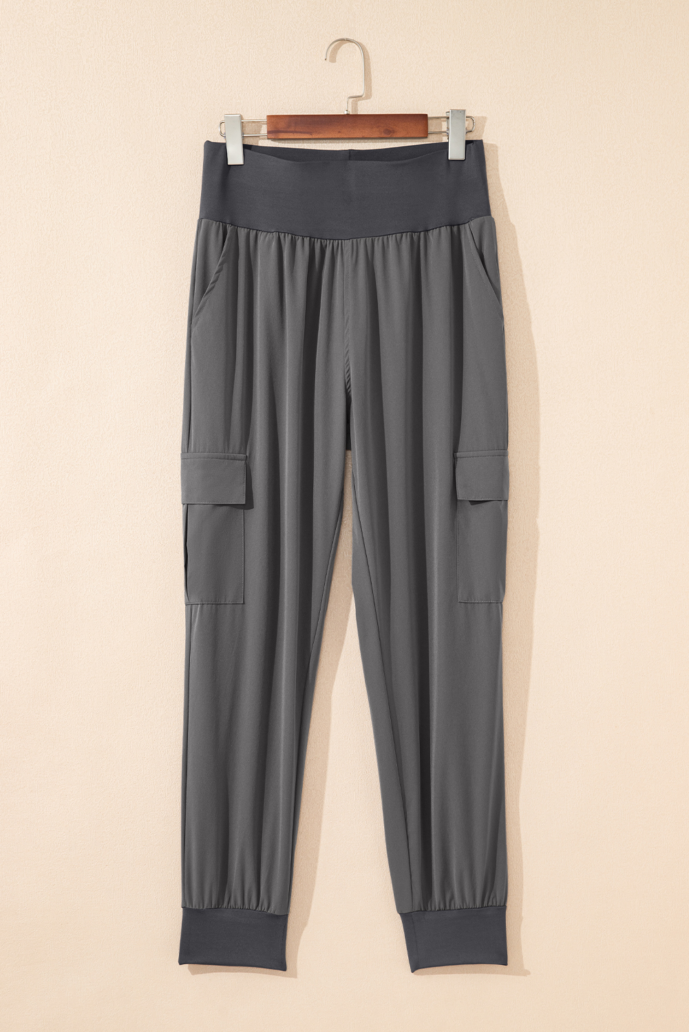 Black Elastic High Waist Pocketed Cargo Jogger Pants