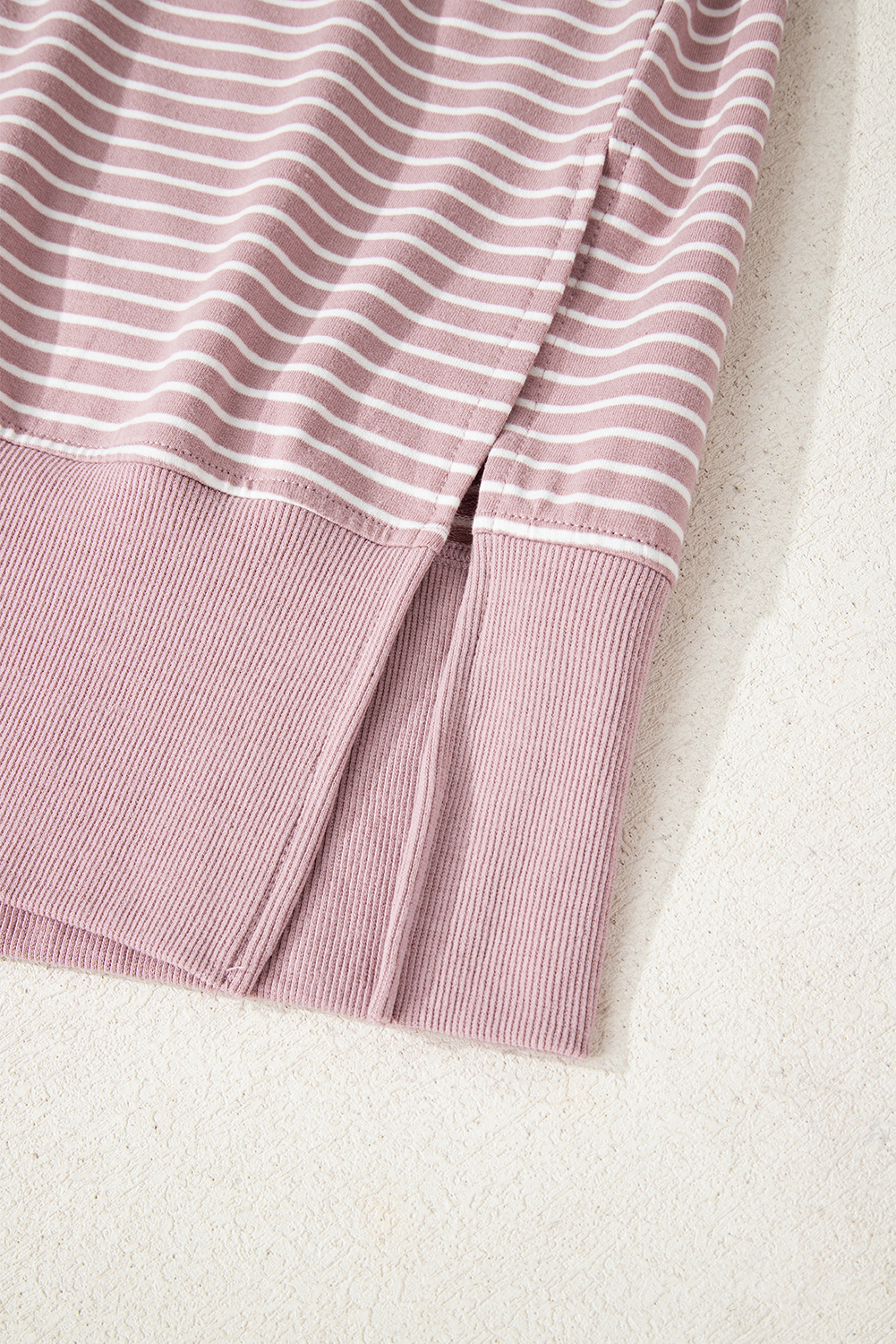 Purple Stripe Thumbhole Side Slits Drop Shoulder Loose Fit Hoodie