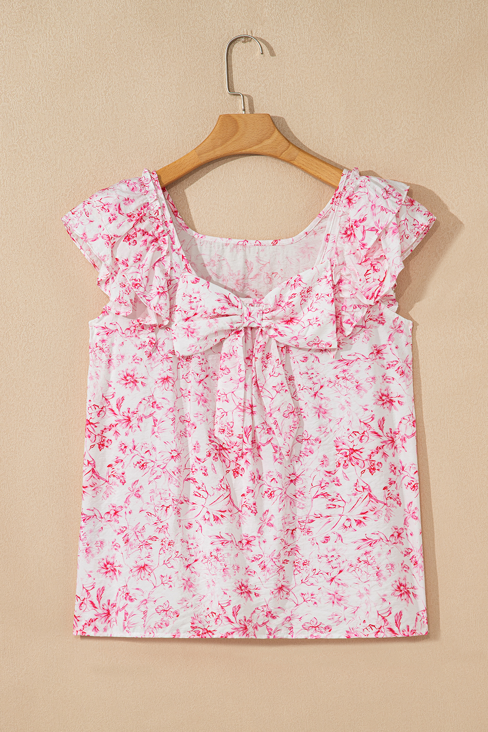 Beau Blue Textured Bow Knot Frilled Butterfly Sleeve Blouse