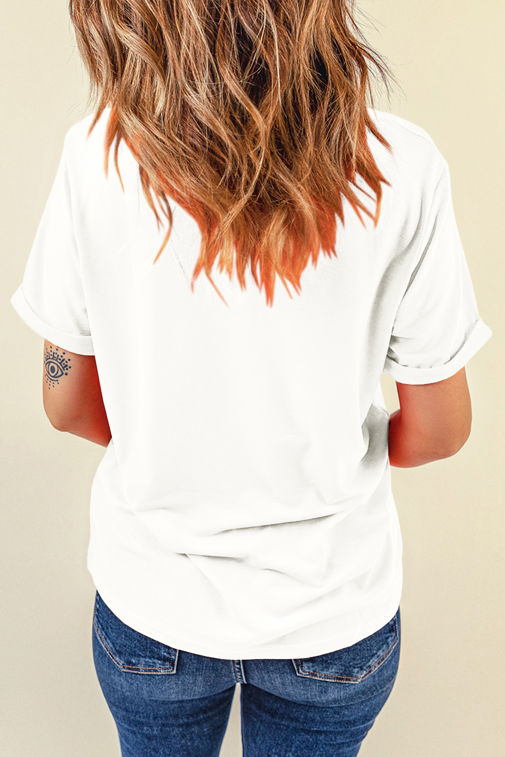 White Sequin Bow American Flag Patched T Shirt